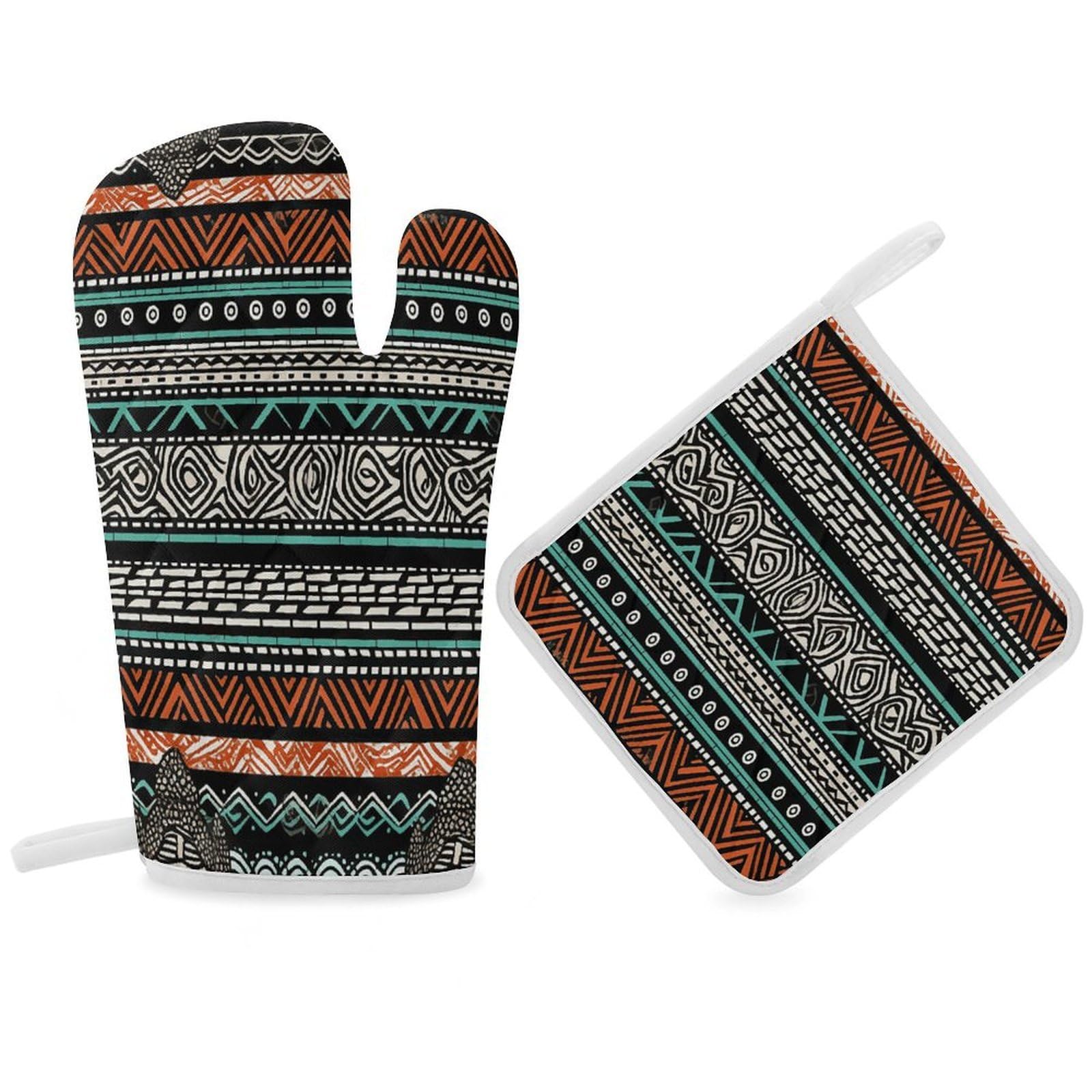 Fodpand Women's Style Ethnic Turtle Striped Oven Mitts And Pot Holders Sets,Oven Gloves For Kitchen Oven Mitts And Potholders For Baking Cooking Grilling Apartment Essentials