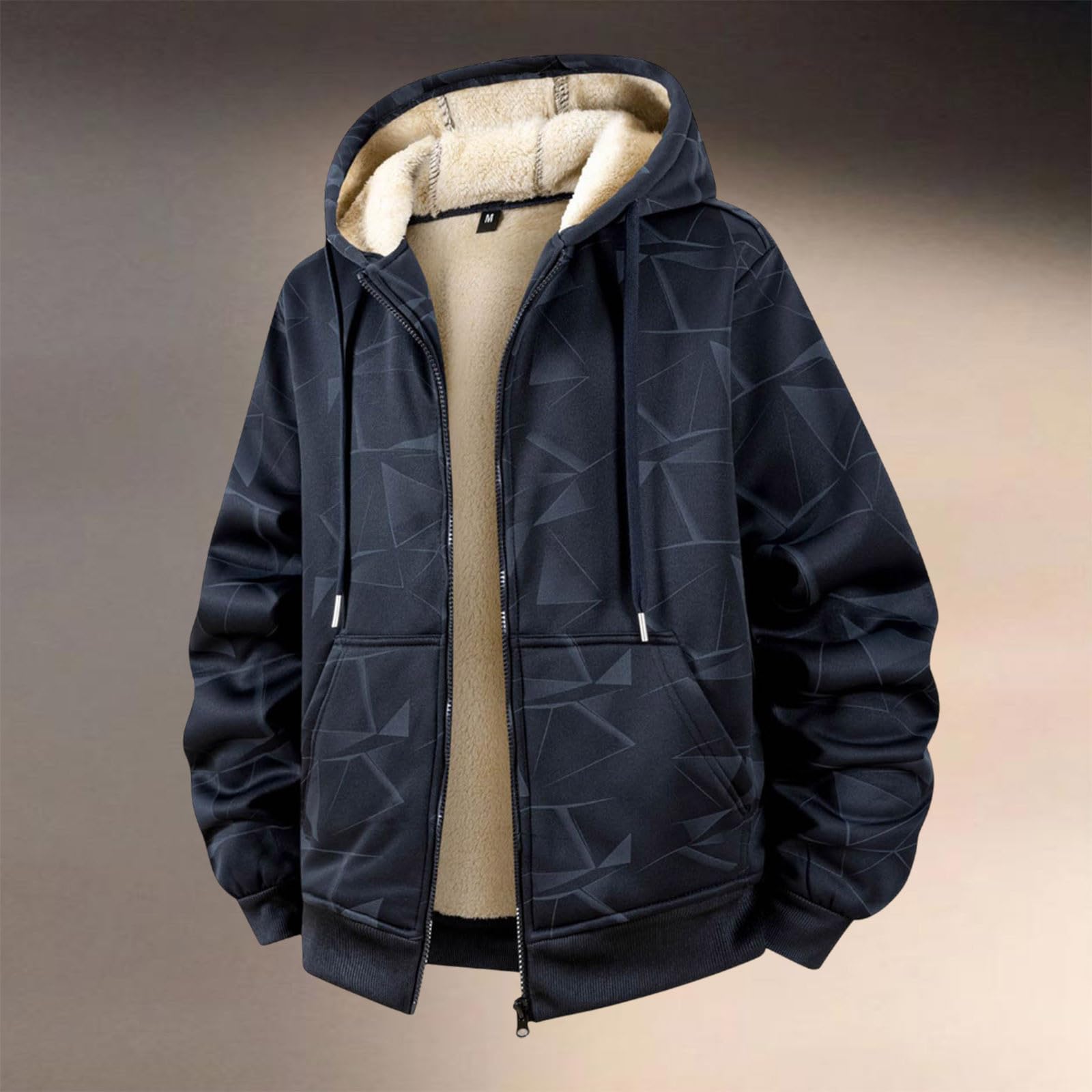 Giacca invernale da uomo in pile Teddy, con cappuccio, per autunno e inverno, con cappuccio, per uomo, per attività all'aria aperta, con cerniera, in peluche