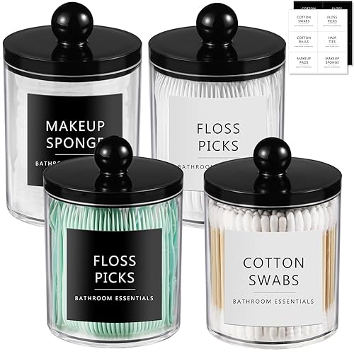 SheeChung 4 Pack Acrylic Qtip Holder Dispenser,Bathroom Jars with Lid