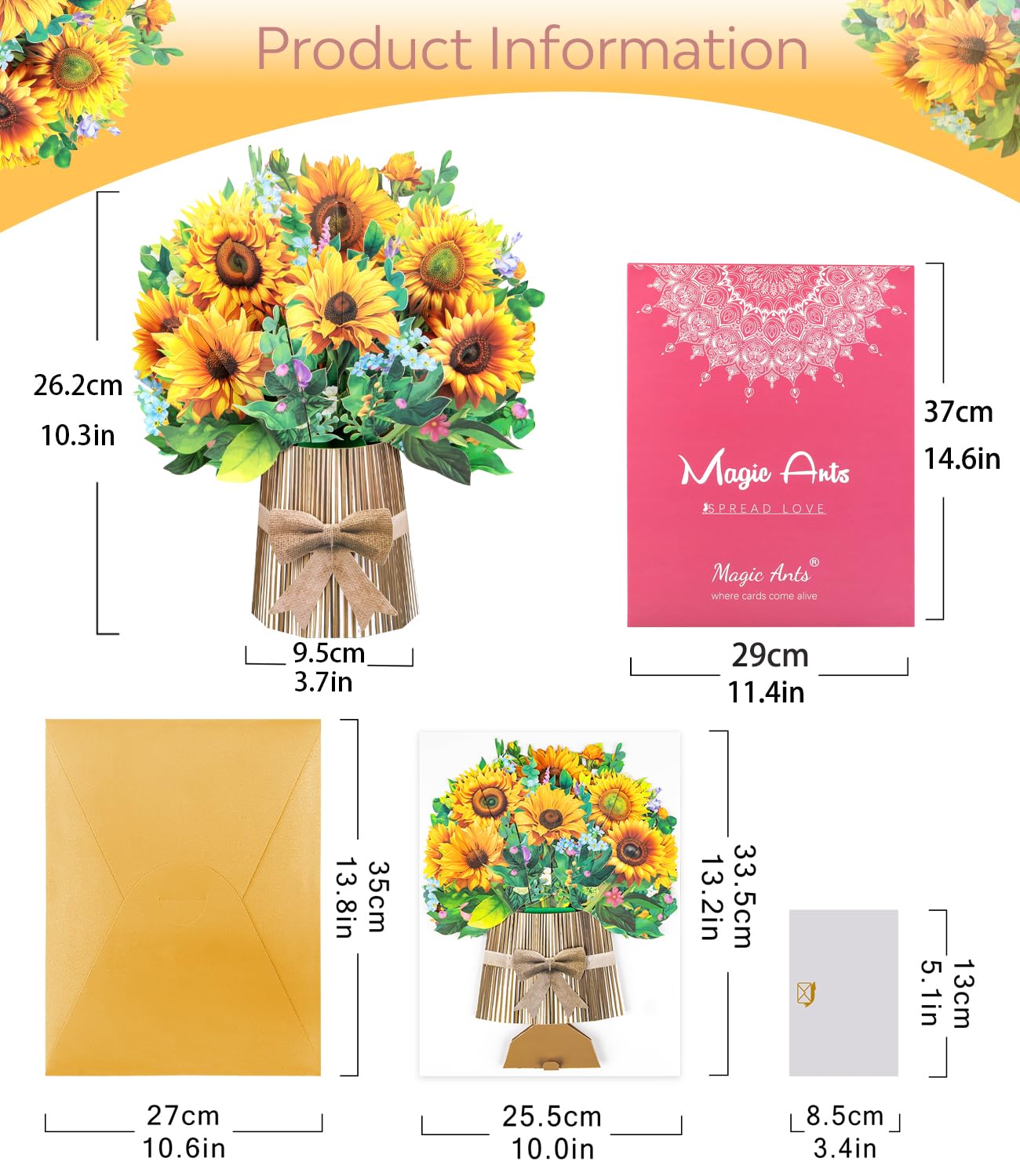 Sunflower Pop-Up Card, Yellow / Brown, A5 - Image 2