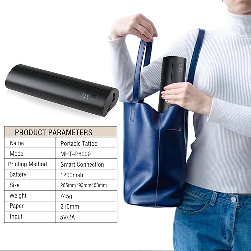 Miniatura 9 de QIKIZAXE Impresora inalámbrica de transferencia de tatuajes, máquina de plantillas con 10 piezas de papel de transferencia, fotocopiadora térmica de