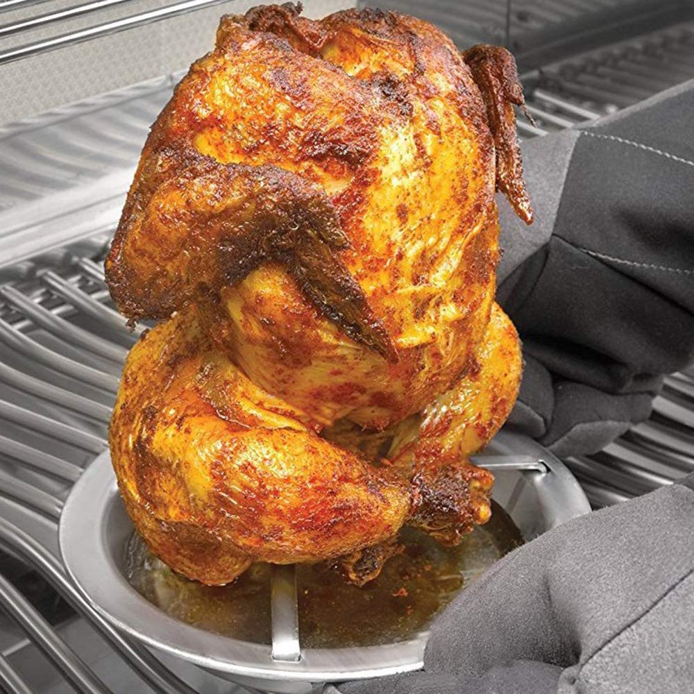 Guowall Hähnchenbräter Aus Edelstahl – Mit Bierdosenhalter, Für Grill & Ofen, Inkl. Spieße & Tablett