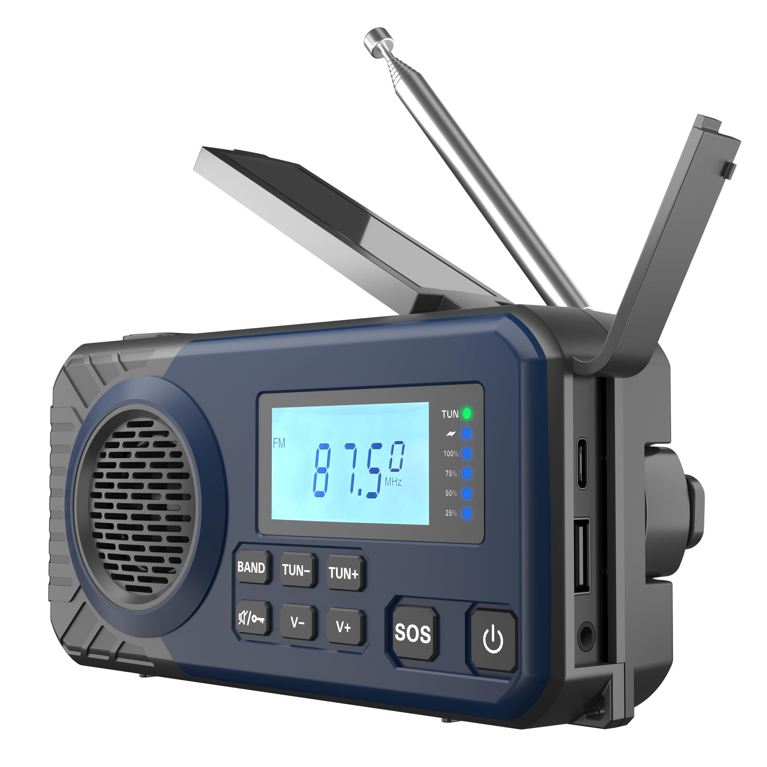 Acta Berg Radio à manivelle | Radio d'urgence avec manivelle et batterie 5000 mAh | Radio solaire avec récepteur mondial | Équipement d'urgence pour panne noire avec manivelle | Fonctionne comme lampe