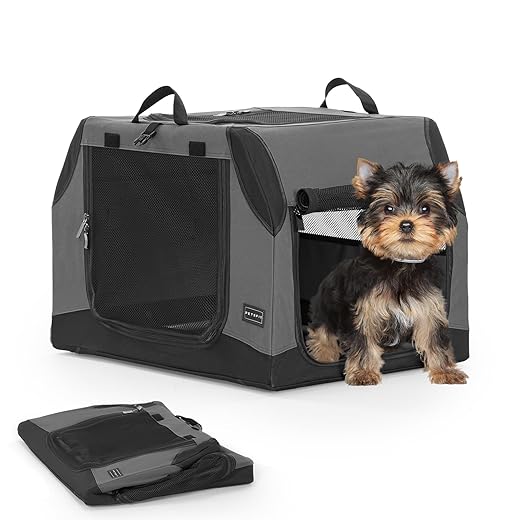 PETSFIT Car Dog Crate, Foldable Boot / Rear Seat, Adjustable Cover & Reinforced Net, Dog Transport Box Car with Lockable Zip