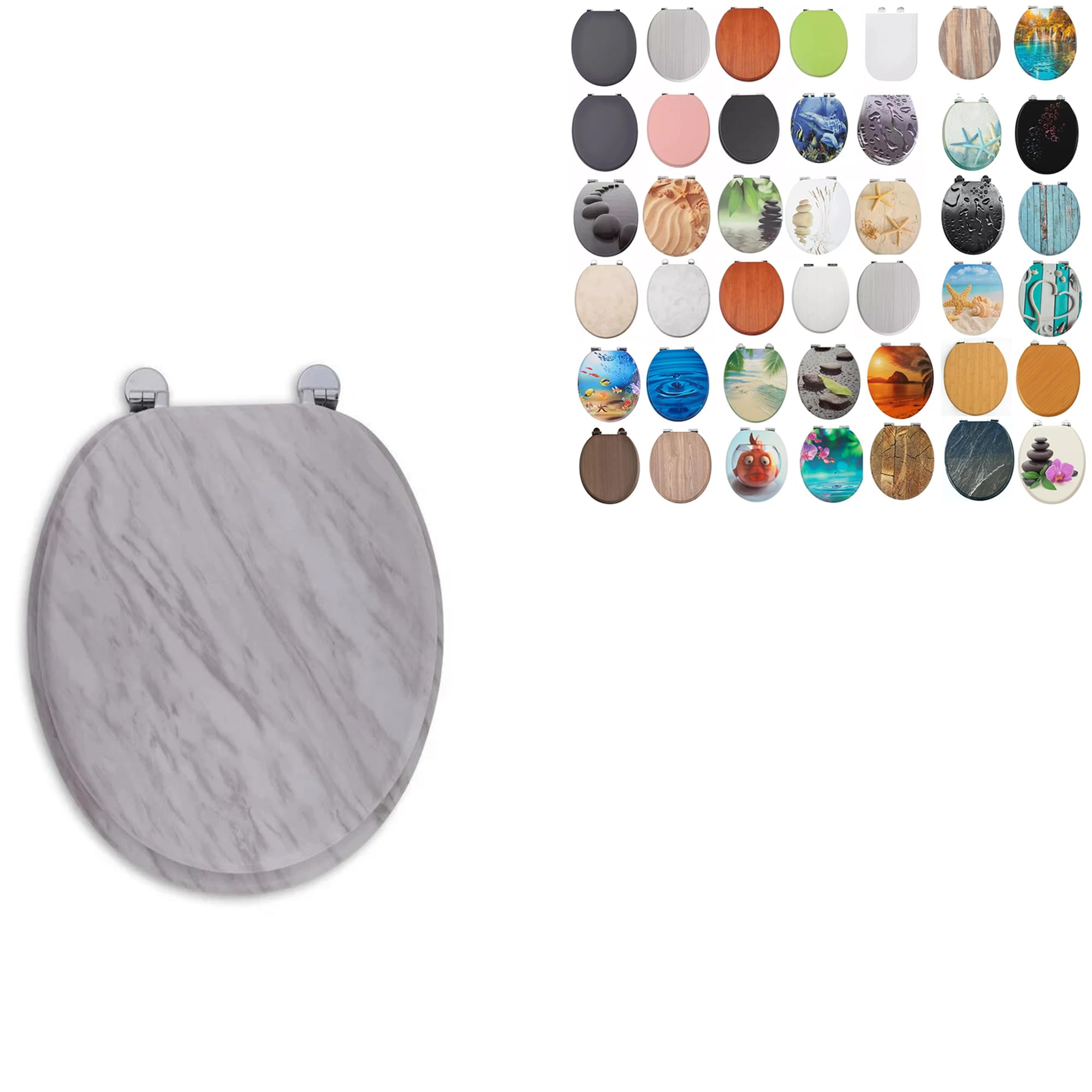 Duas Multiple Colour Options 18" Universal Mdf Wc Toilet Seat – Easy Fit With Strong Zinc Alloy Hinges, Smooth Wipe Surface – Fits All Water Closets (Classic Marble)
