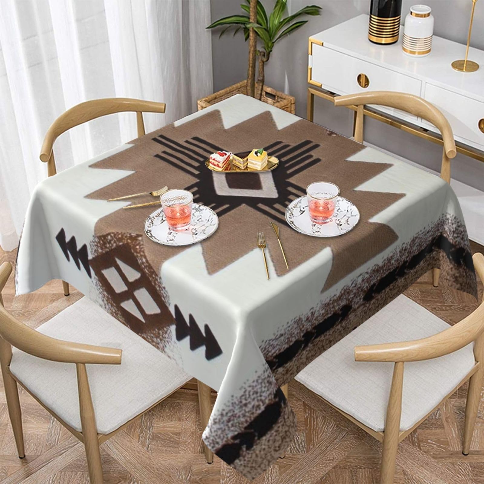 DCEHGEW Native American Prints Square Tablecloth 152x152 CM, Waterproof Fabric Table Cloth for Dining Table, Farmhouse Table Cover for Kitchen Dining Tabletop Decoration