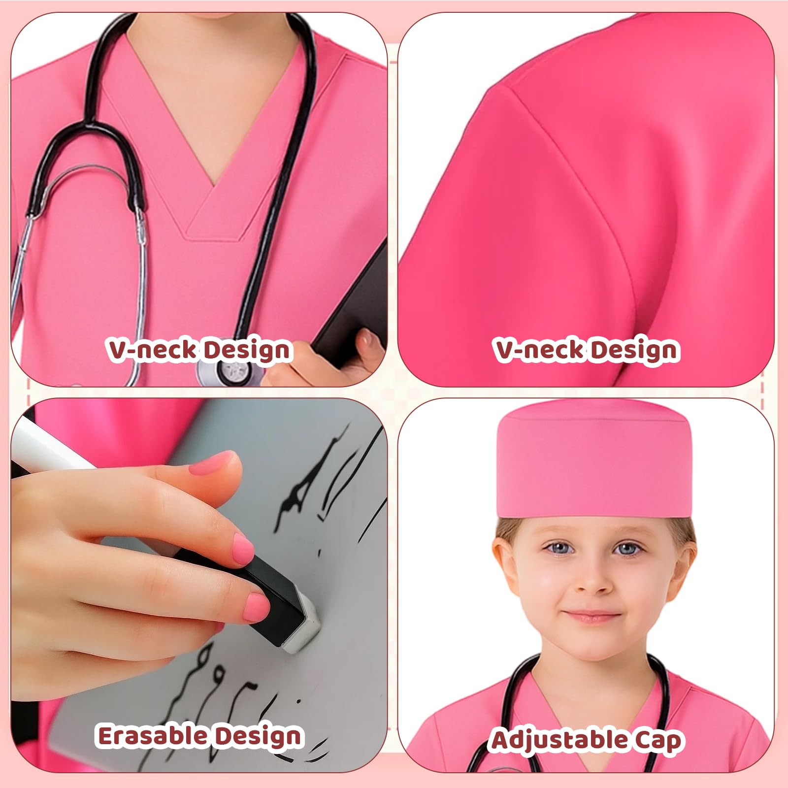 Doctor Set, 9 Pcs Include Pink 4 Piece Set, White Coat, Stethoscope, Hanging Sign, A5 Writing Board, Pen - Image 4
