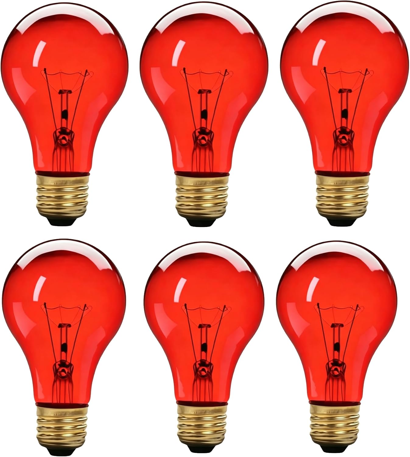 Red 75W Incandescent Light Bulbs, E26 A19 Vintage Clear Glass (6 pack) | 75 Watt
