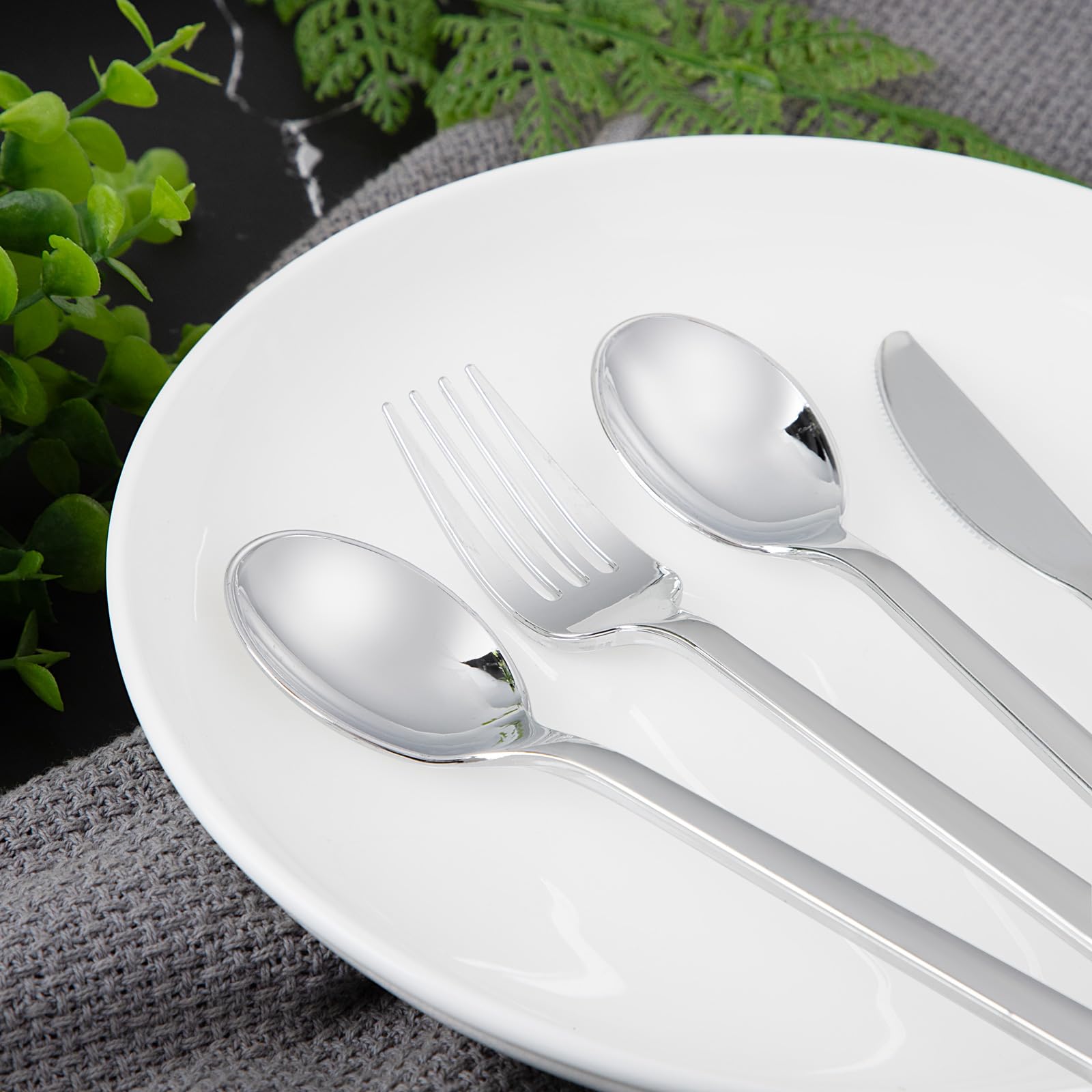 Snapklik.com : 150 Pcs Silver Plastic Silverware, Silver Disposable ...