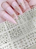Flower Leaf Nail Art Stickers, 3 D Self-Adhesive Nail Decals, Geometry Line Nails Designs, Golden Nails Supplies for Woman