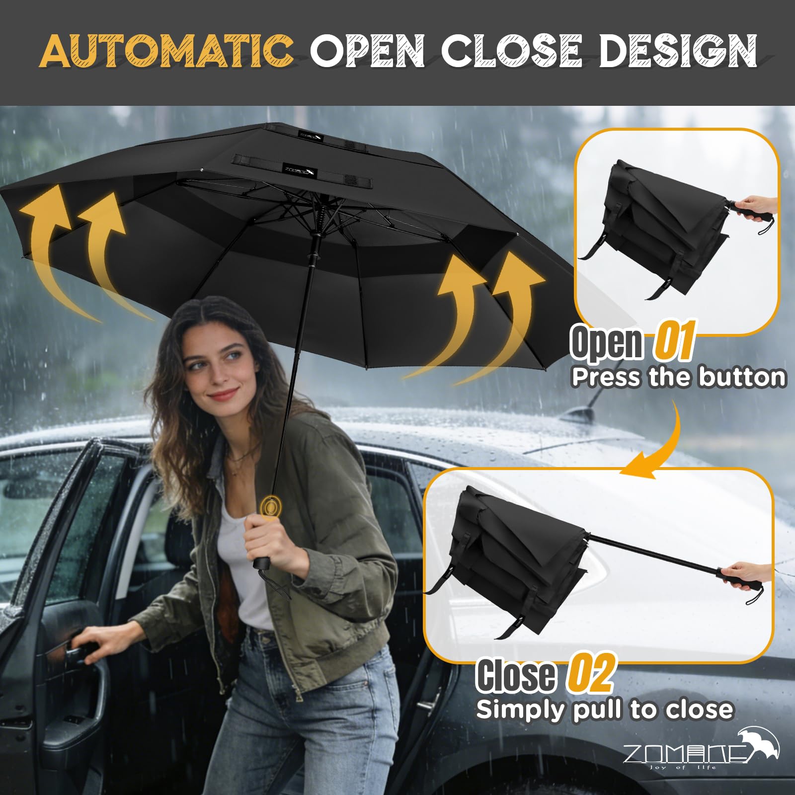 ZOMAKE Regenschirm Sturmfest Taschenschirm Groß,54/62 Inch Golfschirm Sturmfest Leicht,Großer Taschenschirm Stabil mit Doppelkappe für Herren Damen Kinder