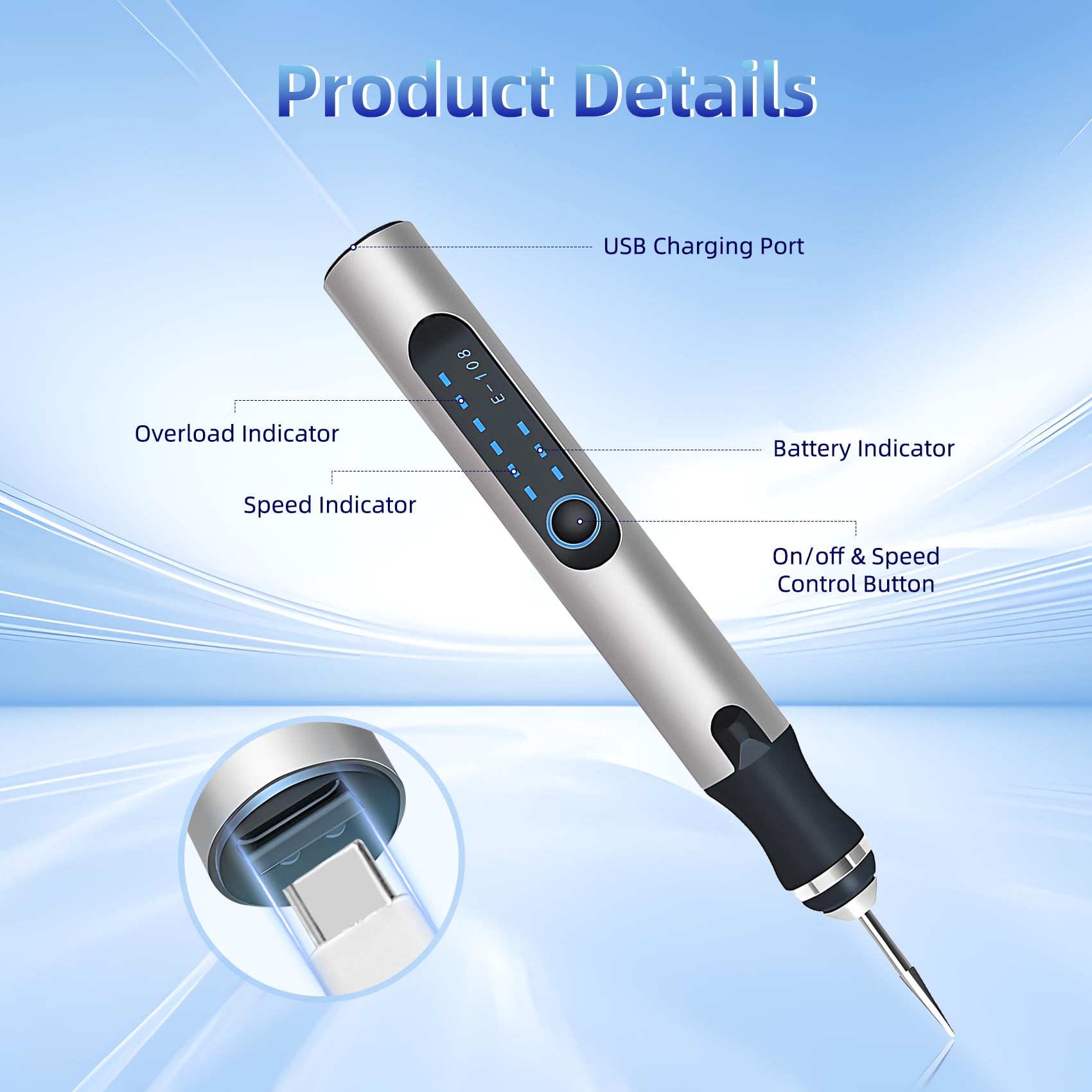 Penna per incisione elettrica, ricaricabile tramite USB, senza fili, kit portatile penna per incisione, strumento per incidere su vetro, legno, plastica, metallo, pietra