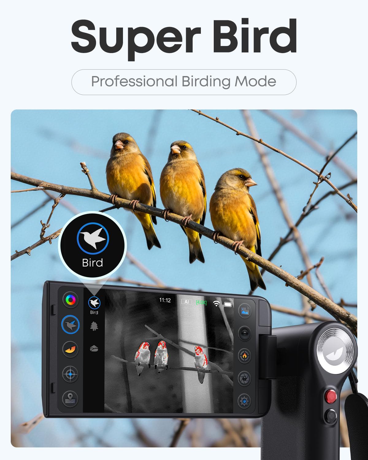 Wärmebildkamera für Vogelbeobachtung Infrarotkamera mit 5" HD-Touchscreen X³ Auflösung 512x384 Erfassungsbereich 1000 m, 4x Zoom 50 Hz Wärmebild-Monokular für Outdoor, Schwarz