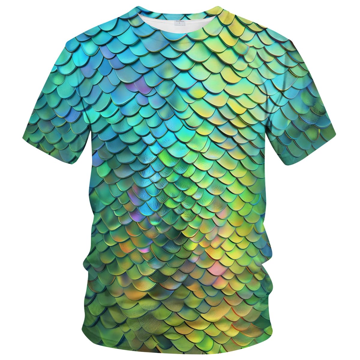 Rebaike Novelty Short Sleeve Crewneck Shirt Funny Fashion Fish Scale T-Shirt