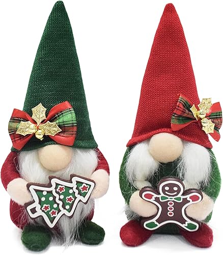 Gnomos de Navidad de peluche con pan de jengibre, hechos a mano, Tomte sueco, nórdico, rojo, verde, gnomos, figura clásica, regalo de muñeco de