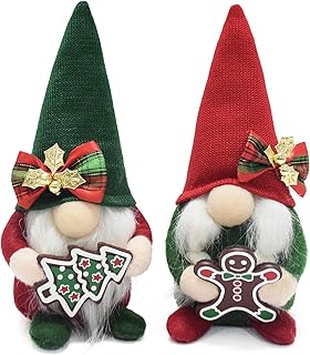 Attiigny Christmas Gnomes Plush with Gingerbread,Handmade Xmas Tomte Swedish Nordic Red Green Gnomes Figurine Classical Navidad Elf Gifts Noel Ornaments for Home Office Decor