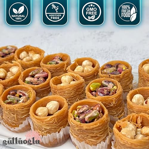 Vista 15 de Gulluoglu Pistachio Bird's Nests Baklava (Osh El Bulbul), 18 piezas 1.29lb - 585gr (Pistachio) Gulluoglu Baklava tradicional turco premium