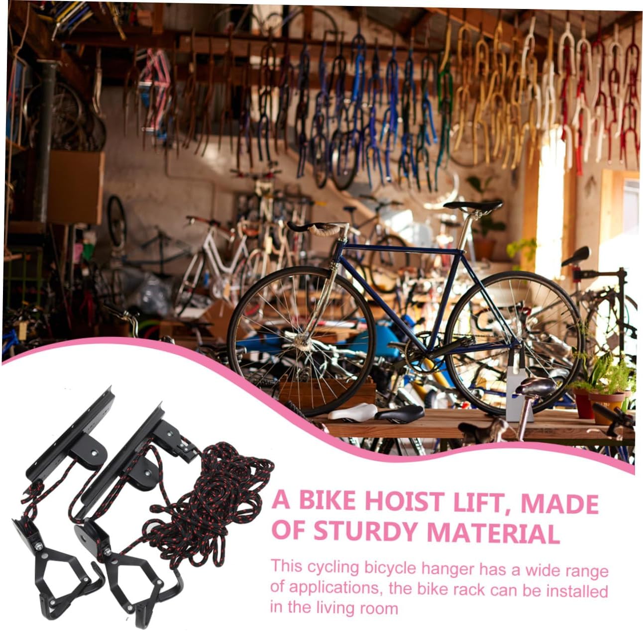 Angoily Heavy Duty Bicycle Rack Ceiling Mount Bike Hoist Pulley System Indoor Bike Storage Hanger for Garage and Apartment Use Random Color