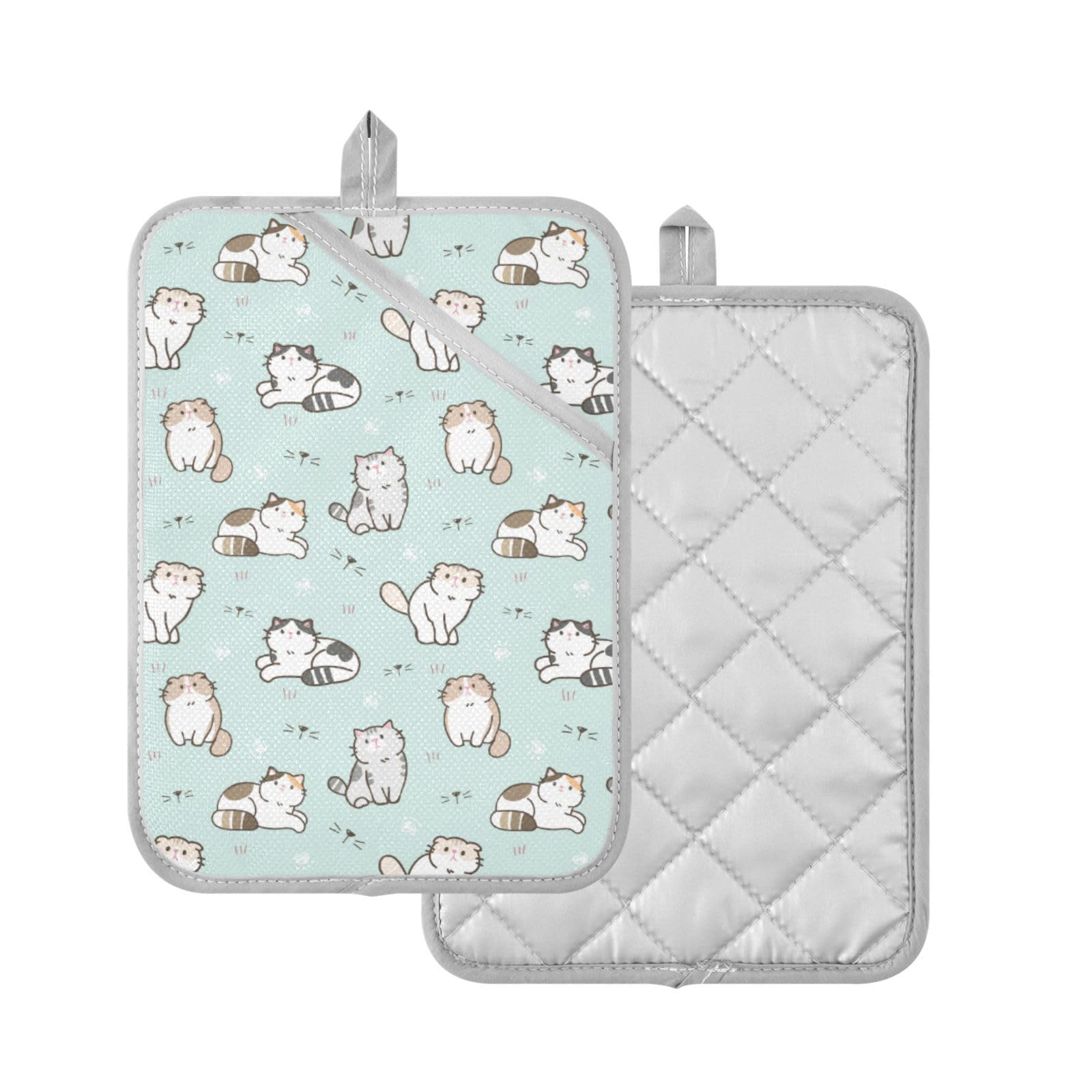2 Stück Topflappen Katzenform - Baumwolle Topfhalter Mit Aufhängebändchen