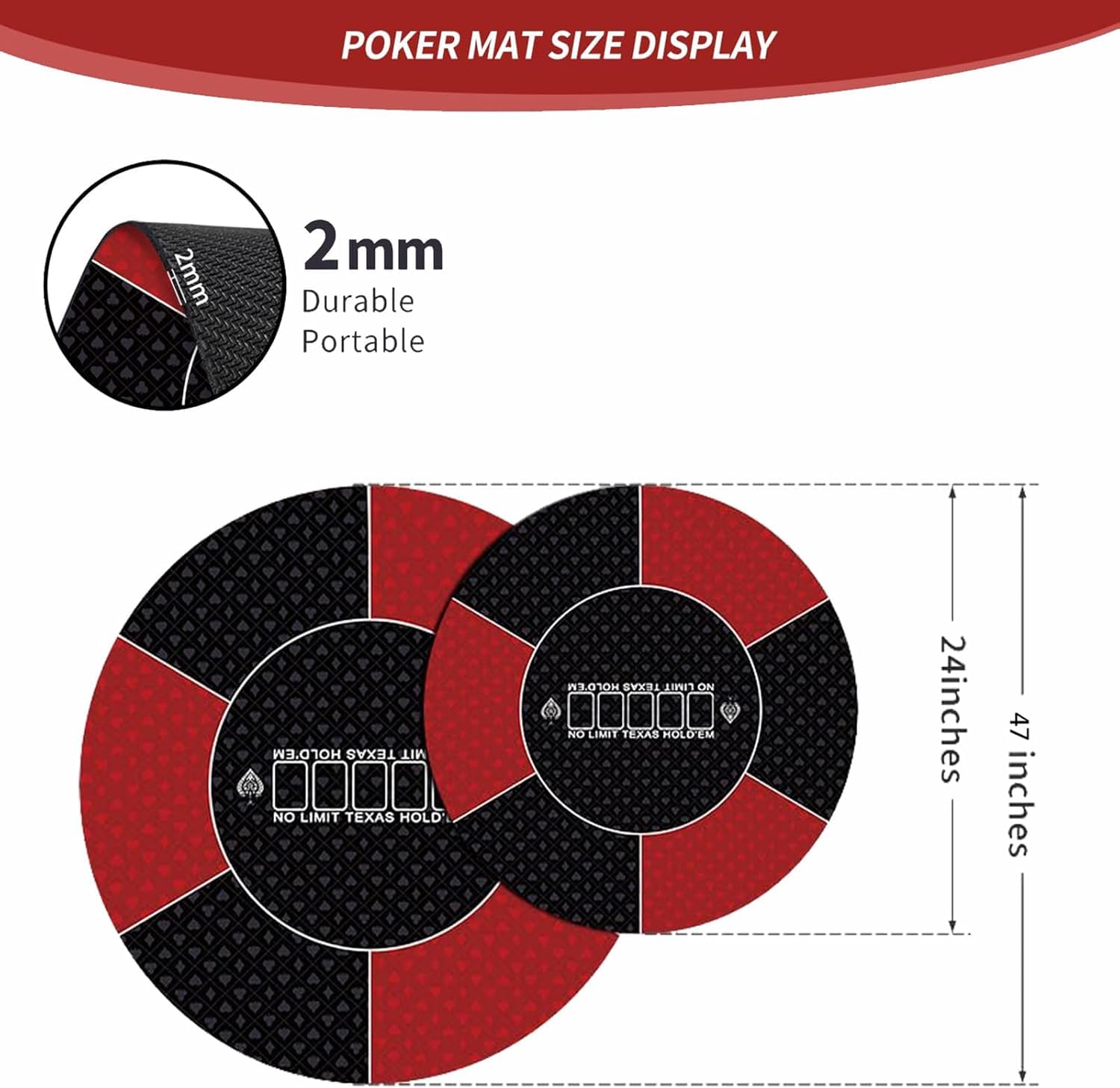 Tapis de Poker Rond Professionnel for Texas Hold'em avec Sac de Transport, Plateau de Table de Poker Portable avec Motif Art déco.(Red,L)