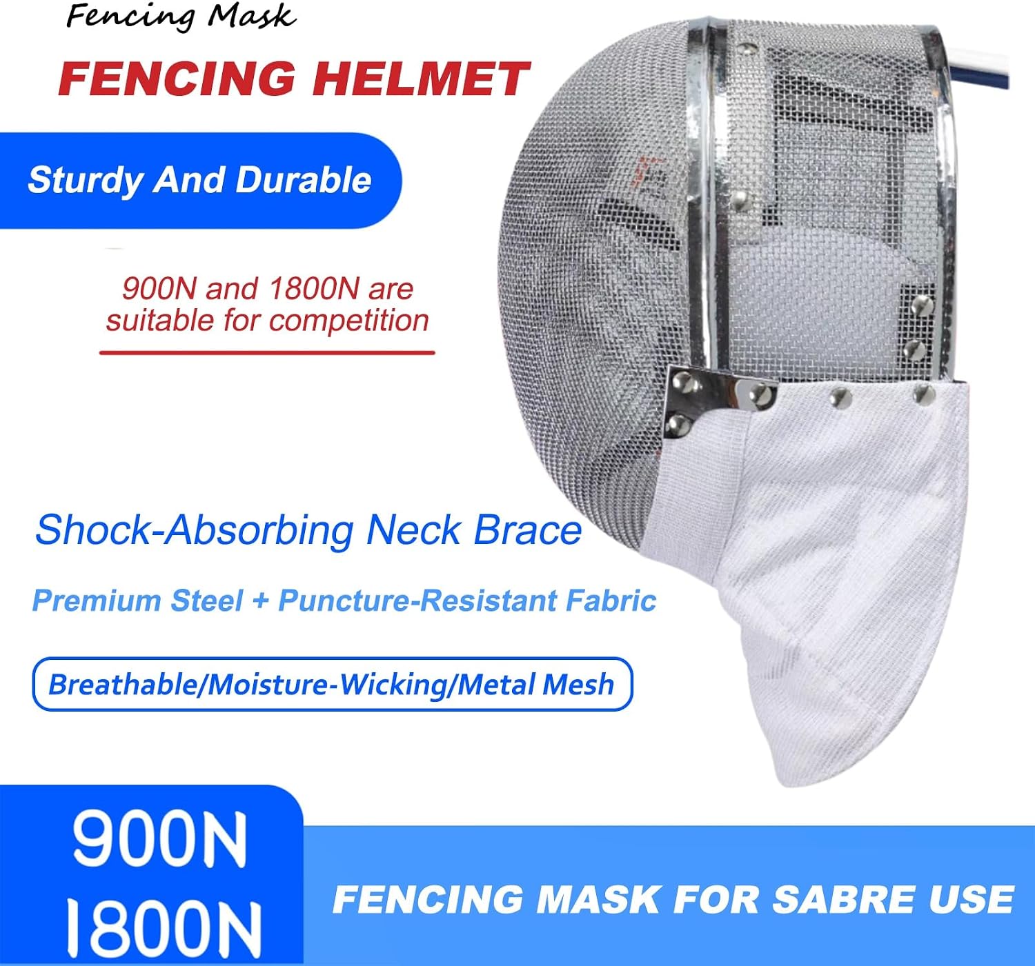 Fencing Mask for Sabre Use, Unisex Fencing Helmet, Comfortable and Breathable Sports Protective Helmet, Sturdy and Durable(XS,900N_NON-REMOVABLE)