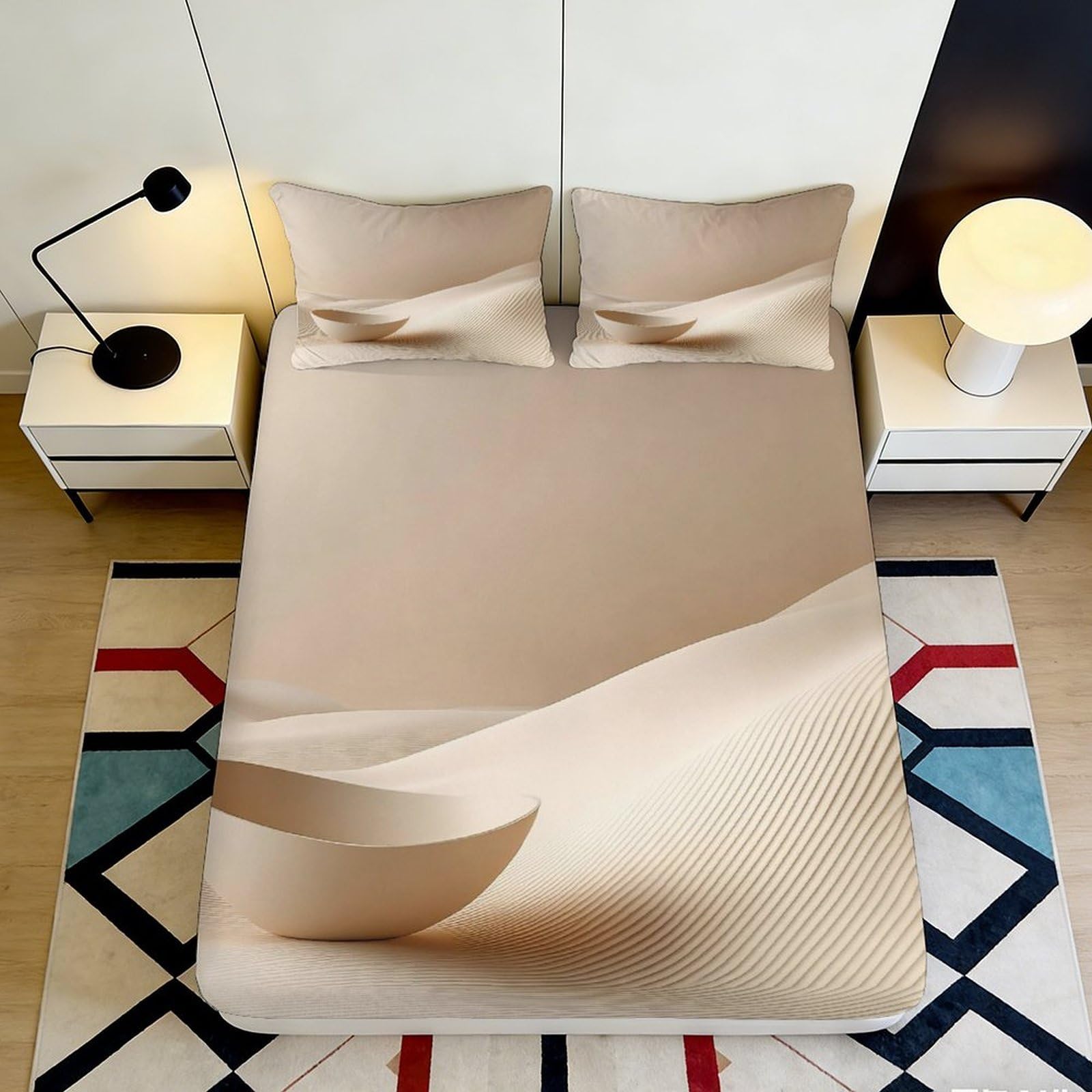 3D Printed Sand Dune Fitted Sheet Microfiber Soft Beige Desert Landscape Mattress Cover for Bedroom Dorm Bed Protection 90x200x25cm