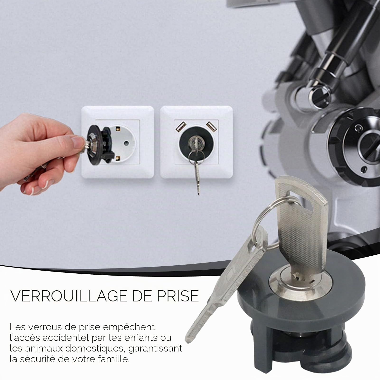 2 Pièces Verrou de Prise,Prise verrouillable,Prise Empêche,Verrou de contact pour prise électrique de sécurité,pour prises Allemagne，empêche Le vol d'électricité et Les Contacts accidentels.