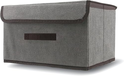 TORMEN Contenedores de almacenamiento plegables con tapa, organizadores plegables para el hogar, tela de lino de algodón de 15 x 10 x 10 pulgadas