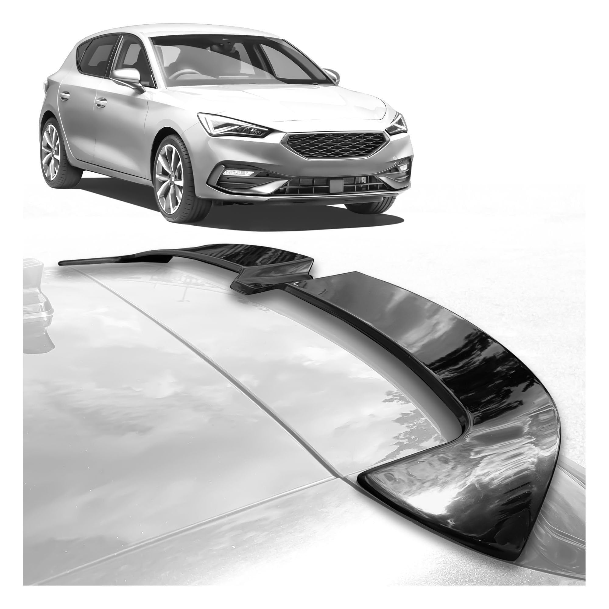 CHROMEMASTER | Spoiler da Tetto; Spoiler Posteriore Compatibile con SEAT Leon Hatchback 2020 +; Alettone Tetto; Poliuretano; Per la verniciatura; Metodo di Montaggio: Colla | Tuning Ottico per Auto