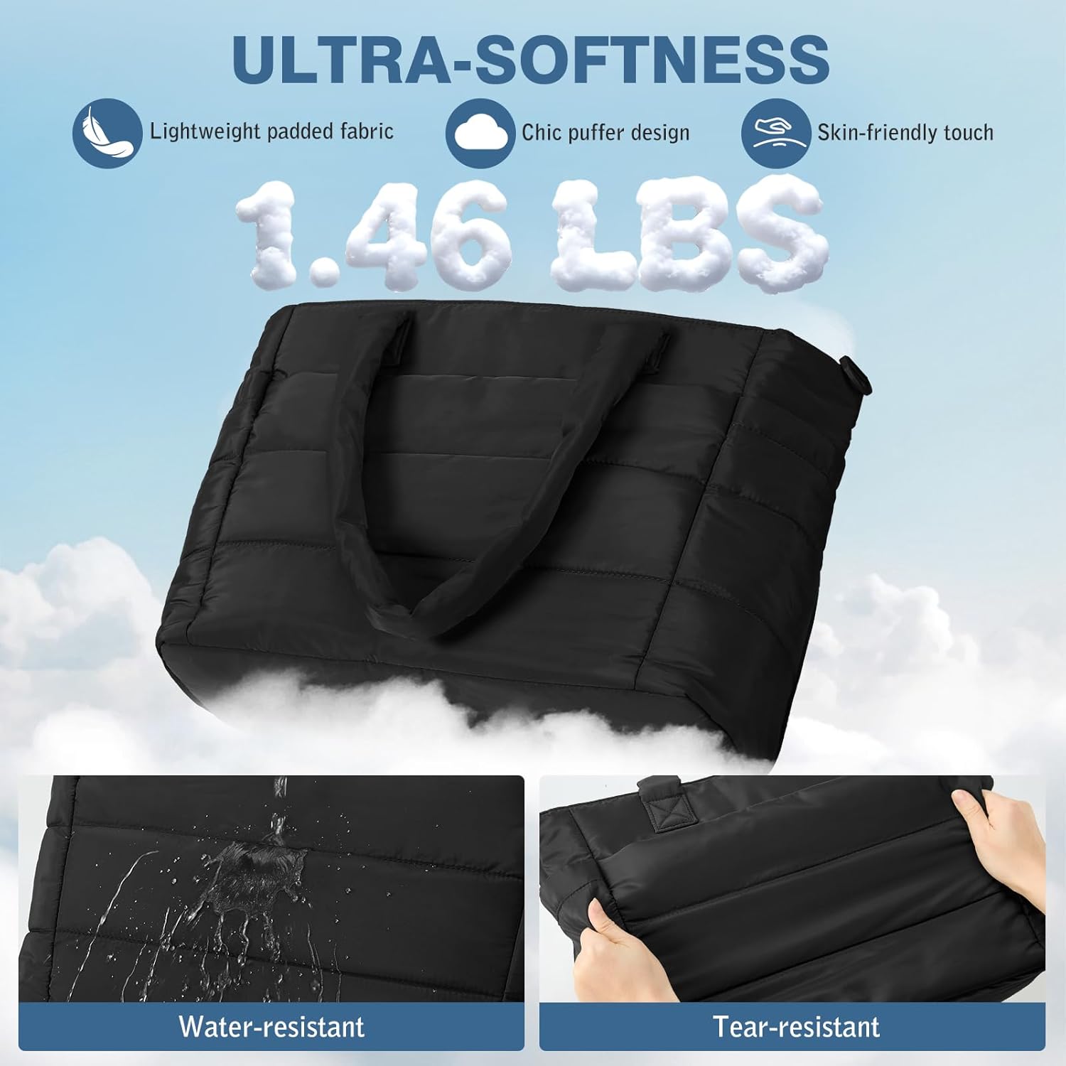 RAINSMORE Tote Bag for Women with Cup Holder, Puffer Work Bag, 15.6 inch Quilted Laptop Handbag for Work, Travel, Teacher - Image 2