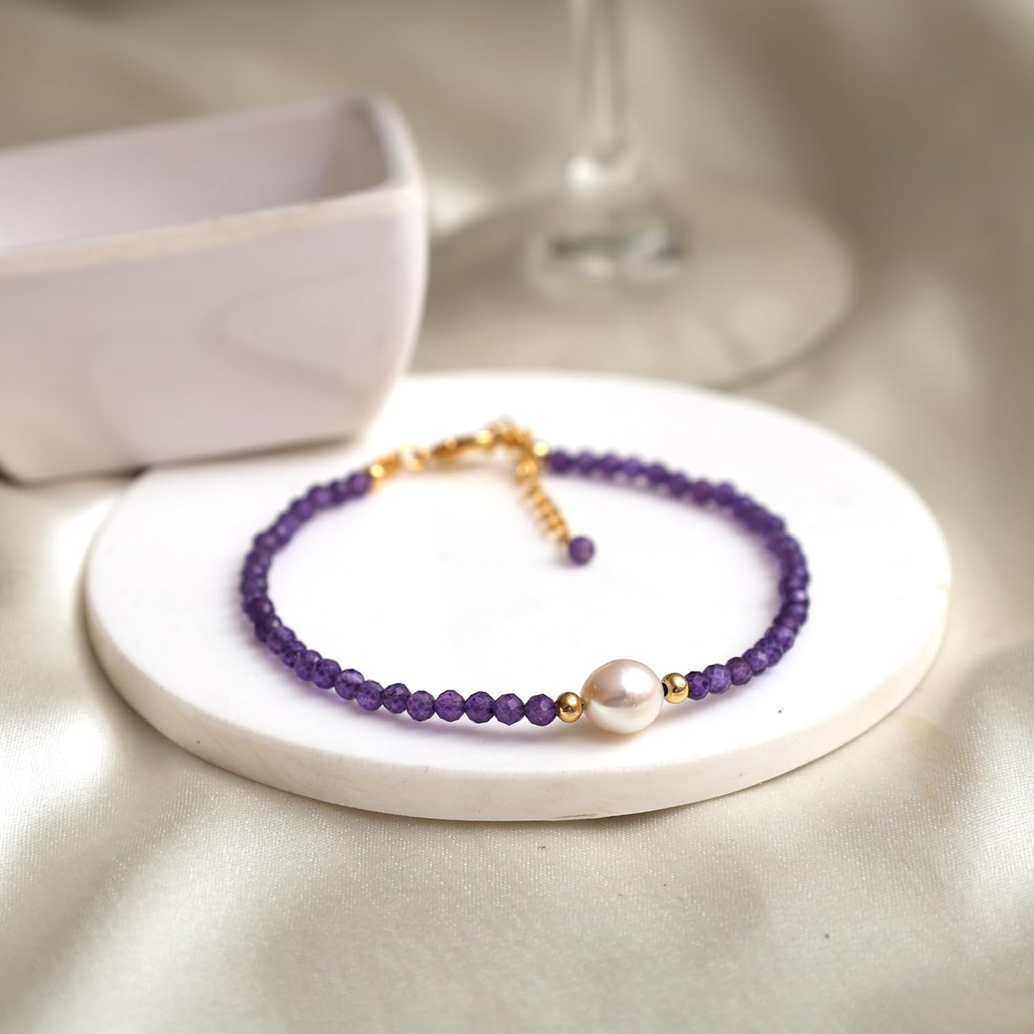 Gempires Handmade Beaded Crystal Bracelets with Freshwater Pearl Gemstone Jewelry Hypoallergenic 7.5 Inch Gold Plated Everyday Wear Bracelet Gifts - Image 3