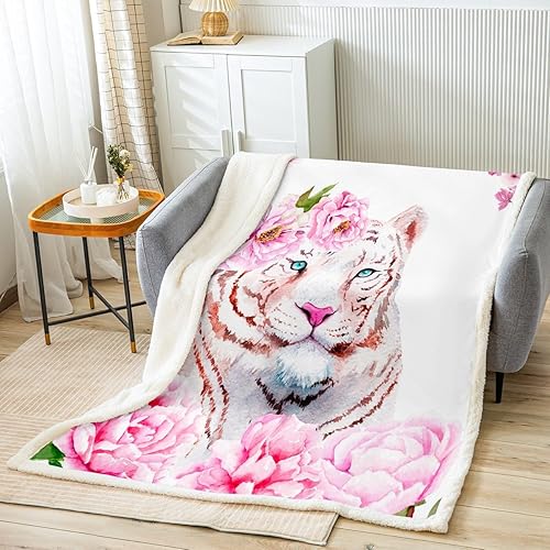 Manta de forro polar de tigre blanco, tamaño queen, rayas marrones, tigre, manta mullida para niñas, damas y mujeres, manta de cama de felpa con