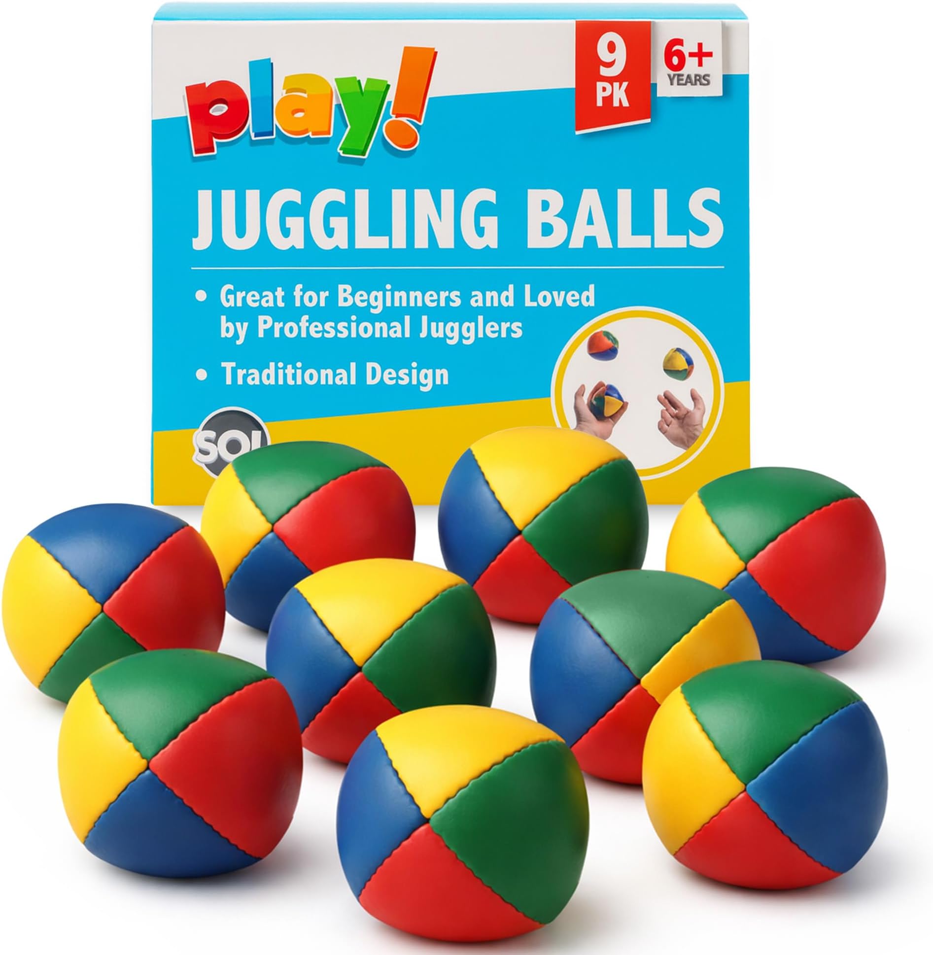 SOL 9pk Circus Juggling Balls, 5cm Durable and Safe Fun Toys for Kids and Adults, Great Gift, Perfect Size for Learning to Master Juggle Skills