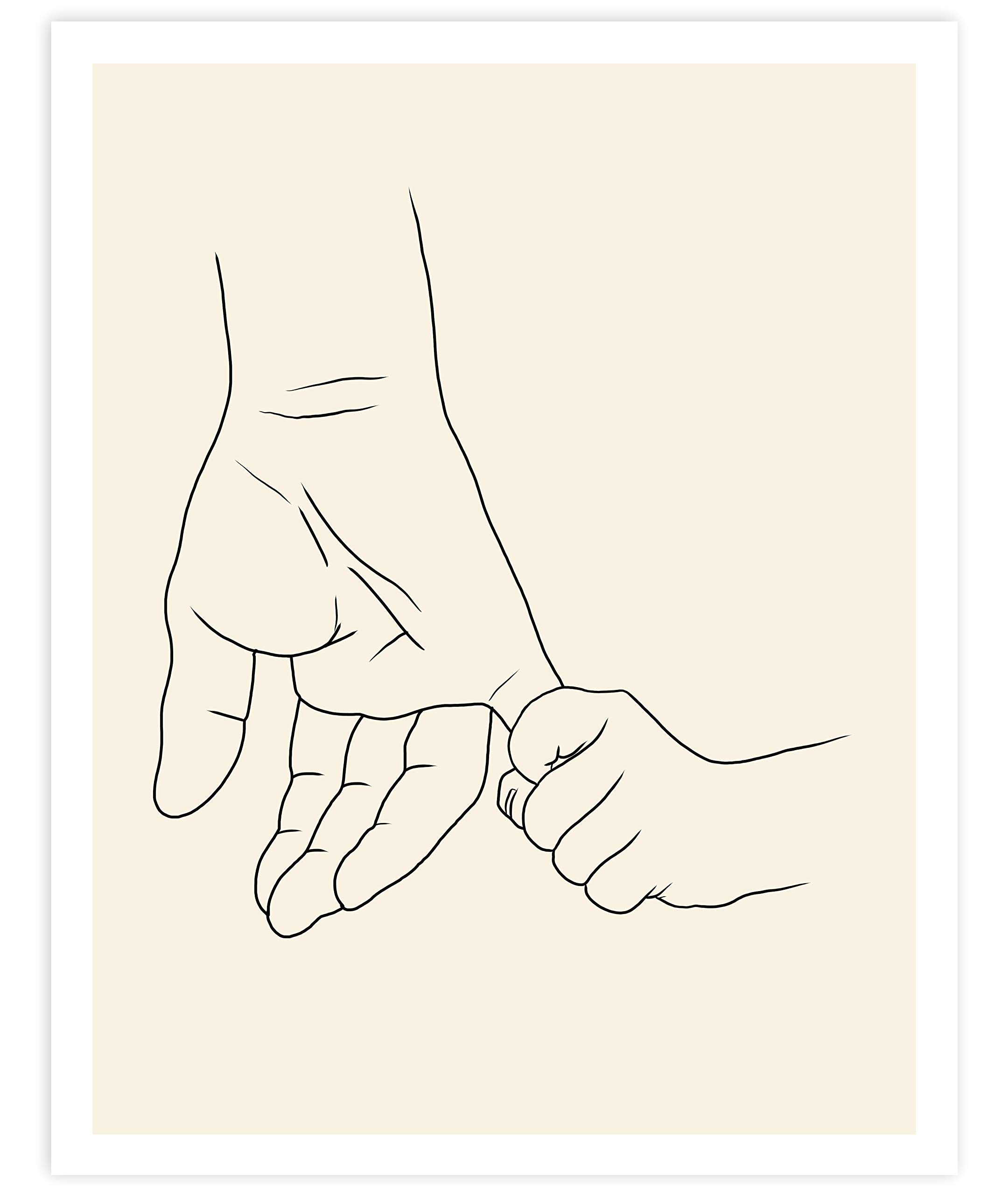 Lead The Way Parent And Child Holding Hands Minimalist Abstract Line Drawing Art Black And Cream Contemporary Wall Art For Bedroom And Home Decor Modern Boho Art Print Poster 11x14 Inches Unframed