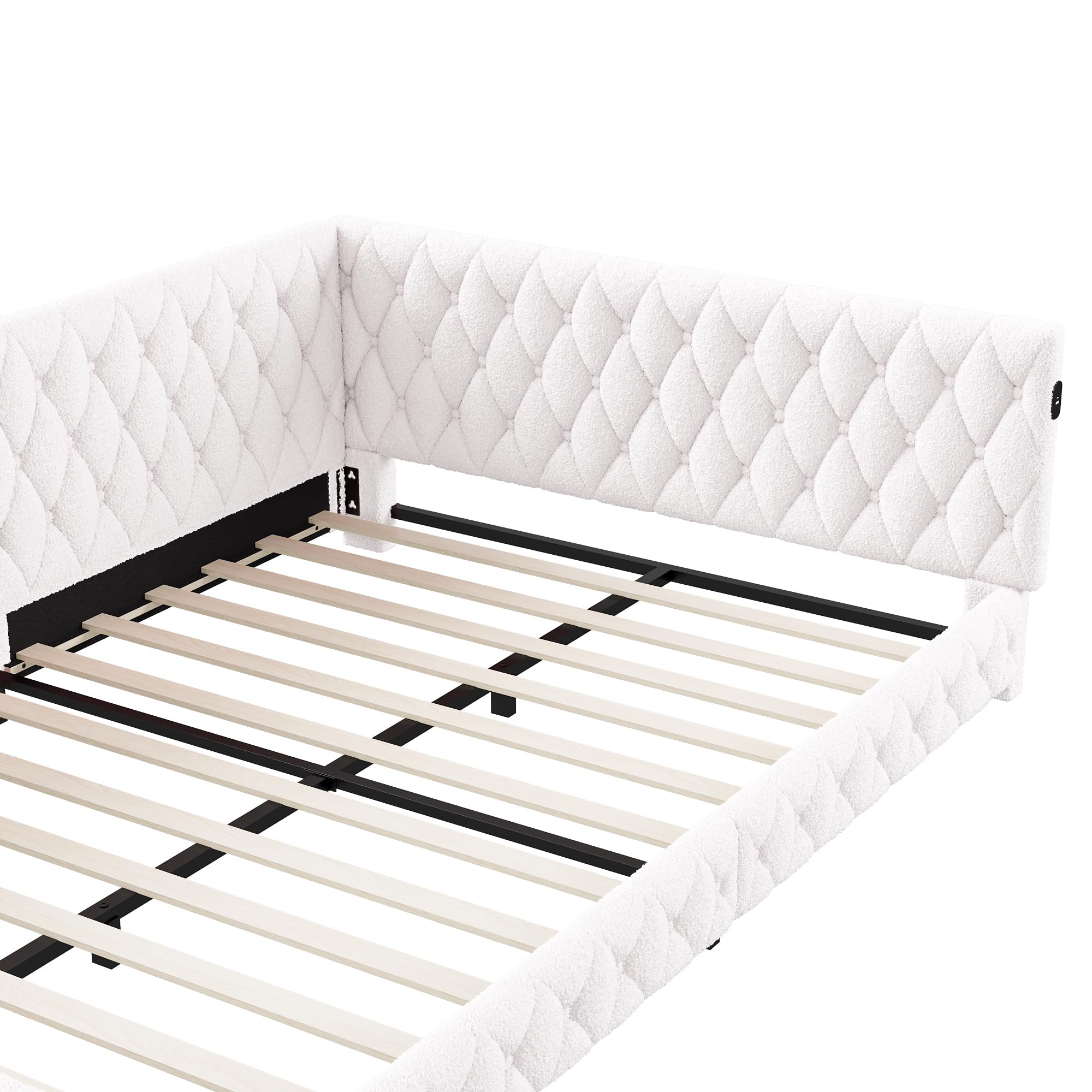 Polsterbett Schlafsofa 140x200 cm mit LED-Beleuchtung und USB-Anschluss, Bettgestell mit Lattenrost & Kopfteil, Multifunktionales Tagesbett Daybett Jugendbett für Gäste und Wohnzimmer(Typ B+ Beige)