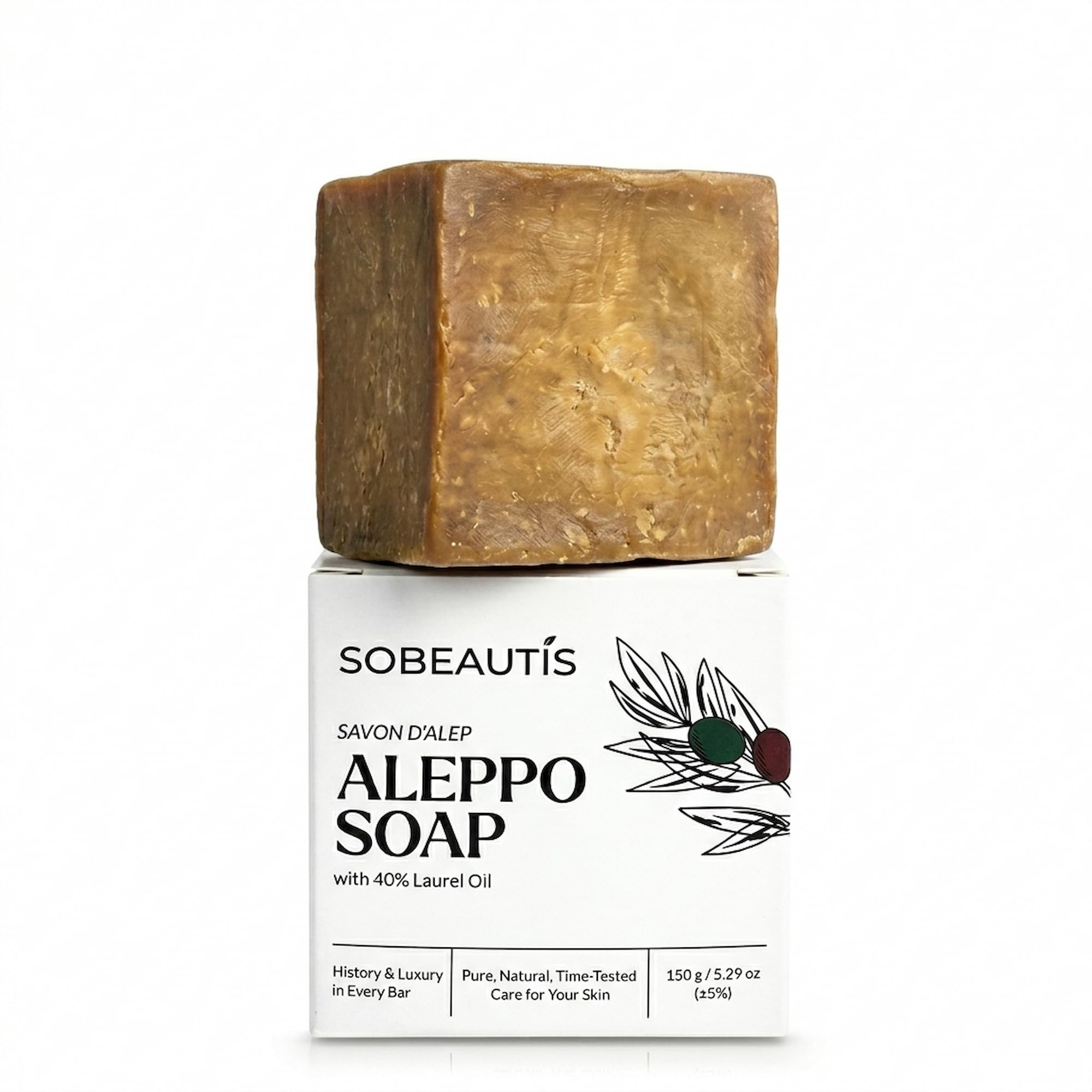 Savon D'Alep Naturel Lot De 2 - 90% Huile D'olive, 10% Huile De Laurier, 181g