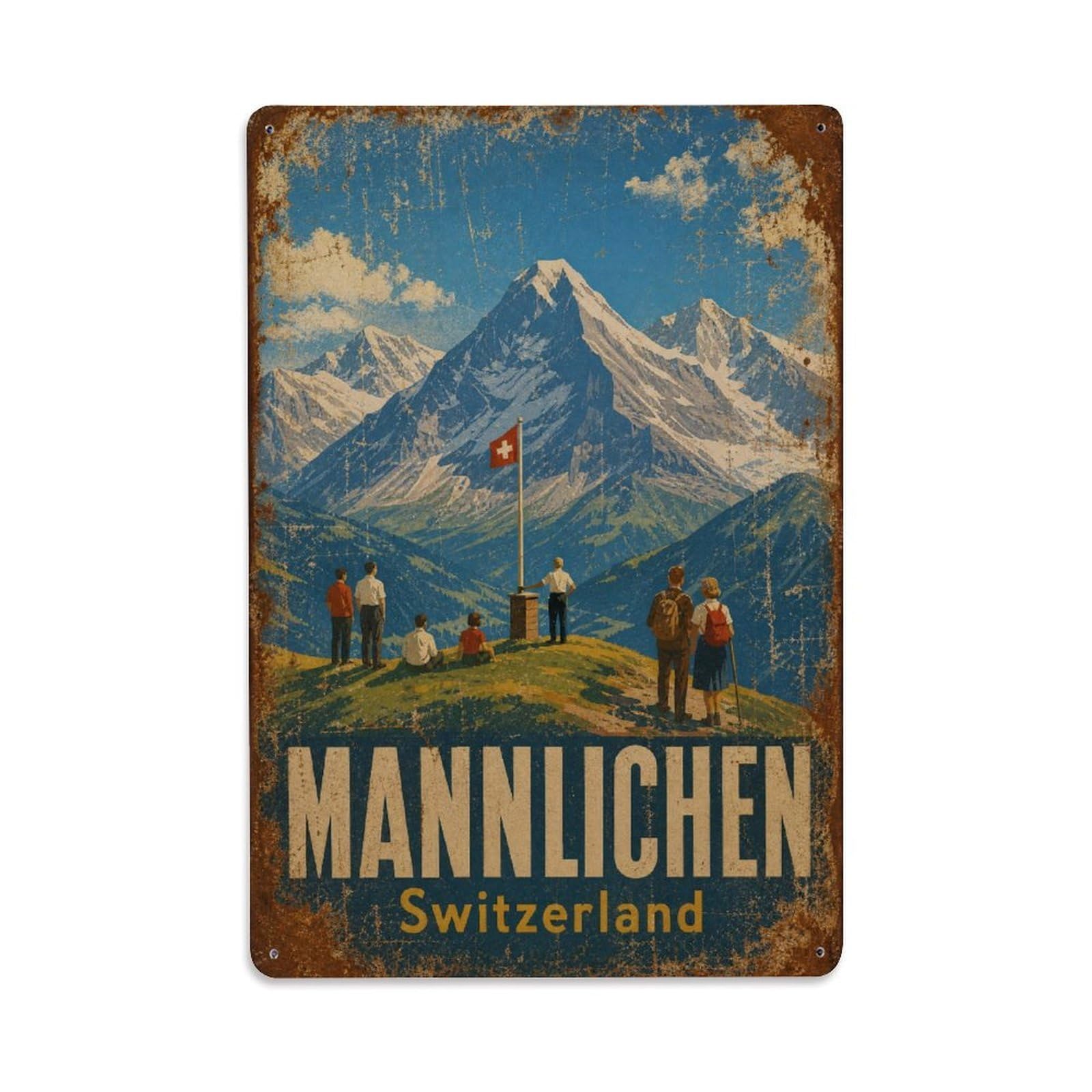 Gead 8X12inch Style Vintage Travel Mannlichen Switzerland Summit Metal Tin Sign