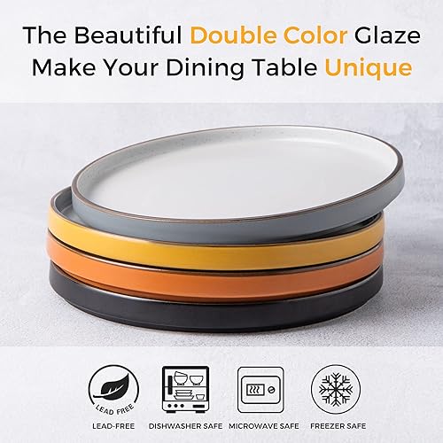 Miniatura 2 de AmorArc Juego de 4 platos y cuencos de cerámica modernos de cerámica, resistentes a las astillas y grietas, aptos para lavavajillas y microondas,