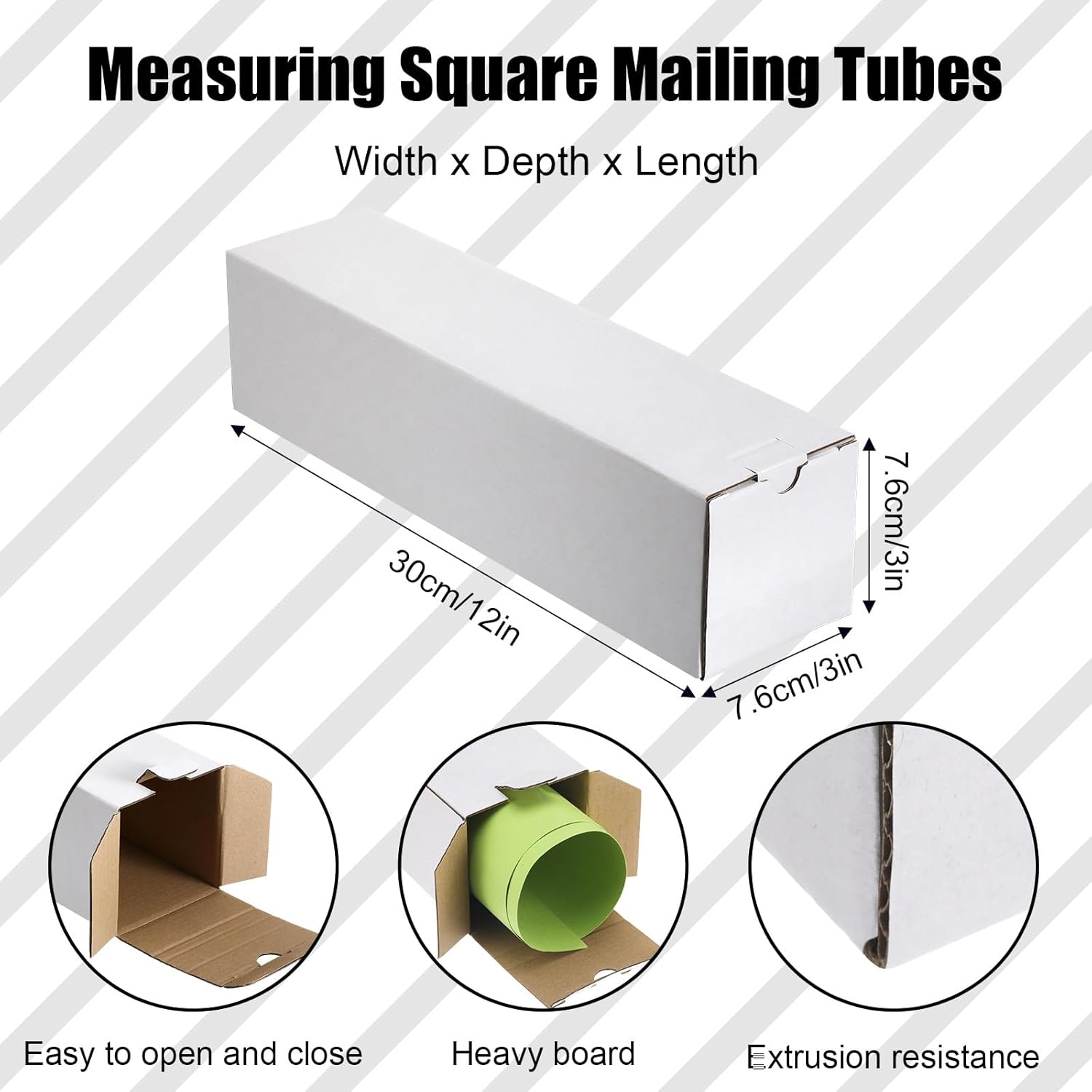 Colarr 50 Pcs Mailing Tube 3 x 3 x 12 Inches Corrugated Cardboard Box Square Shipping Tubes Moving and Storage Tumbler Boxes Bulk for Shipping for Packagin(White)