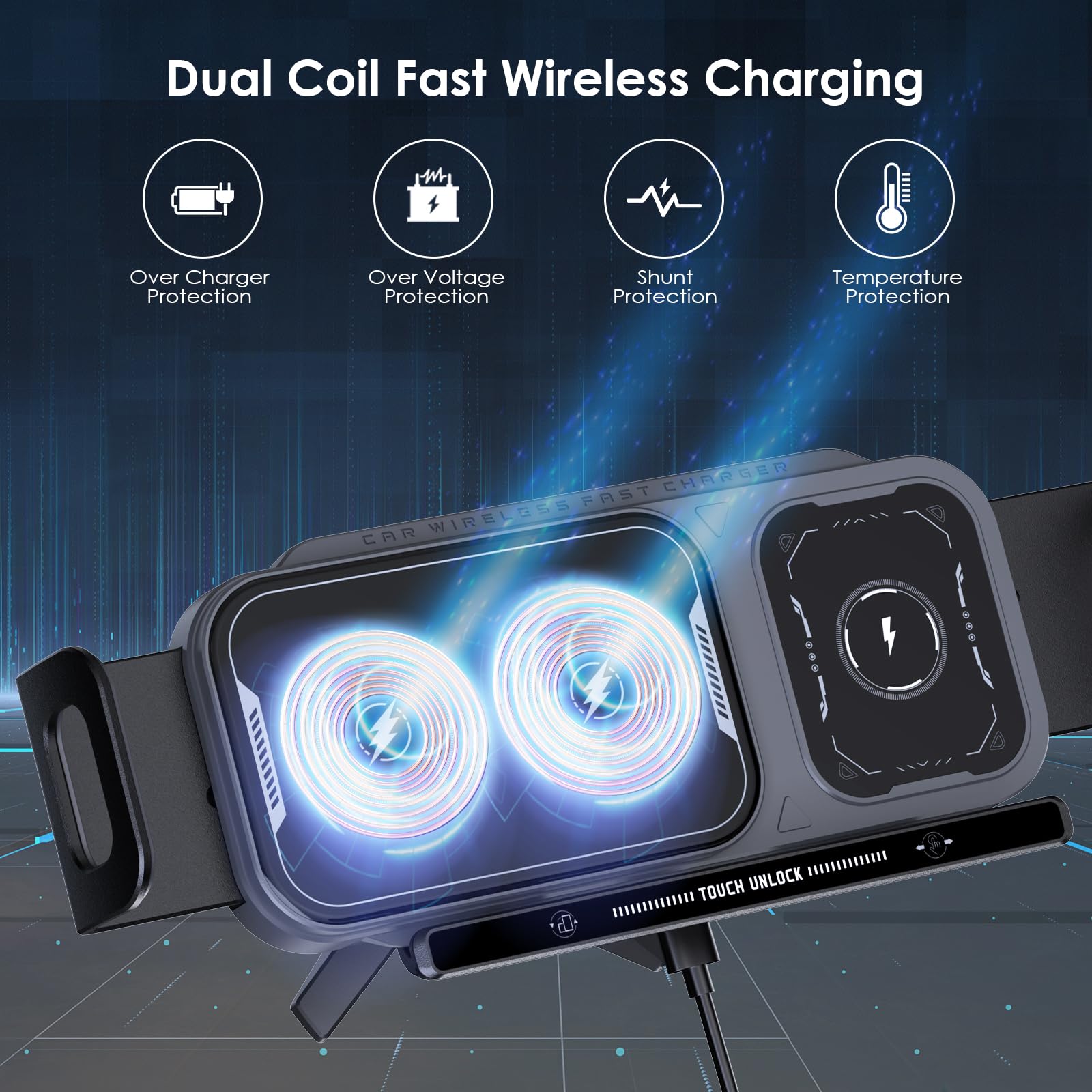 Caricatore Ricarica Wireless Auto 15W, Qi Doppia Bobina Caricabatteria da Auto Senza Fili Supporto Telefono per Bocchette, Porta Ricarica Cellulare per Galaxy Z Fold 7/6/5/4/3 Z Flip 7/6/5/4 iPhone