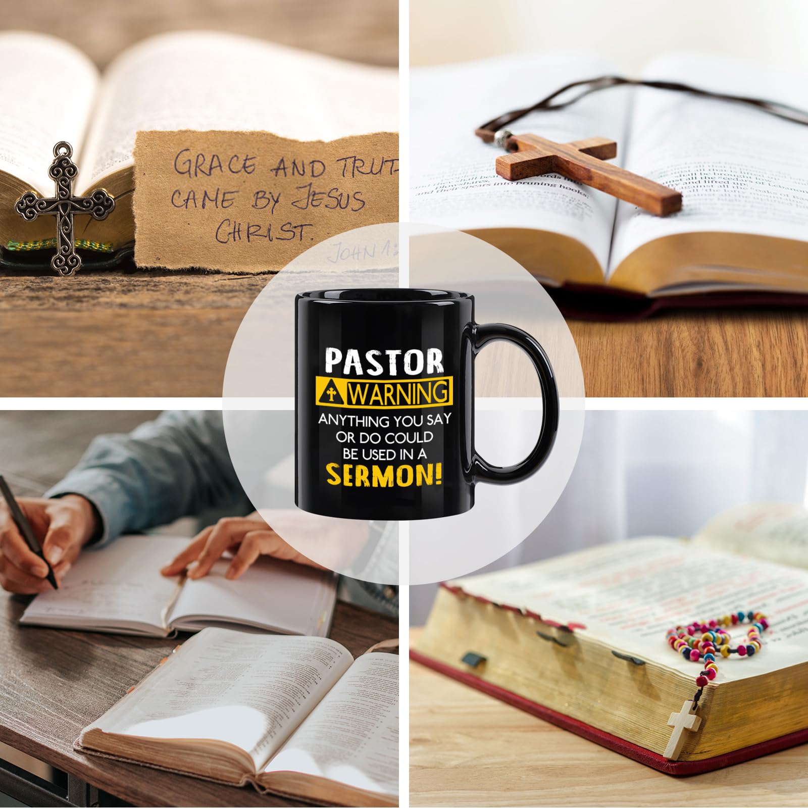 YHRJWN - Pastor Appreciation Mug, Religious Gifts for Men, Unique Christian Gifts for Birthday, Christmas - 11 Oz Black