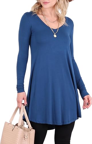 Popana Long Sleeve Tunic Top Shirts Women, Flowy Dressy Loose Fit Tops Womens Tu