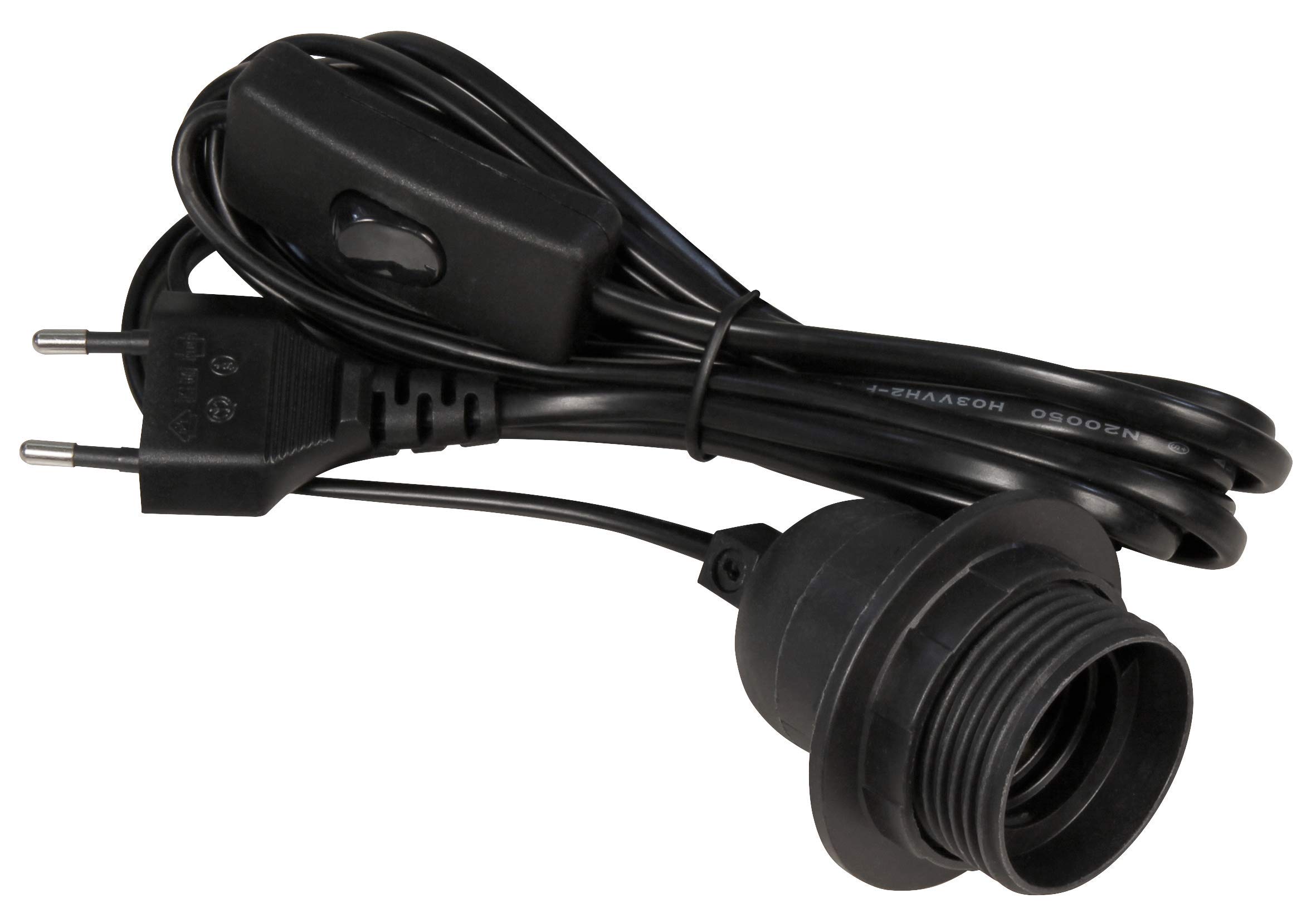 Kabel Mit Tretschalter 2m Für Lampen – 2-poliges Leuchtenkabel Mit Eurostecker, Schwarz, Für Tisch- & Stehleuchten
