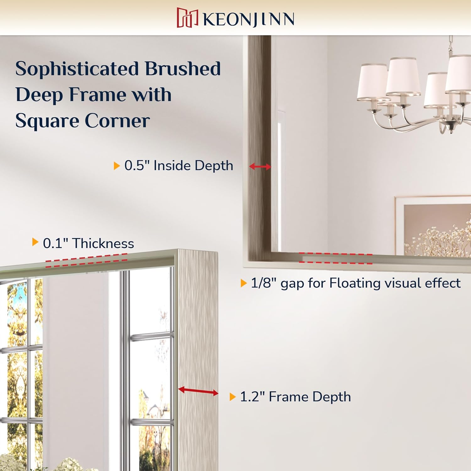 Keonjinn Brushed Nickel Bathroom Mirror for Wall 22 x 30 in, Rectangular Metal Framed Silver Mirror for Vanity Square Corner Aluminum Alloy Rectangle Modern Mirror for Over Sink(Horizontal/Vertical)