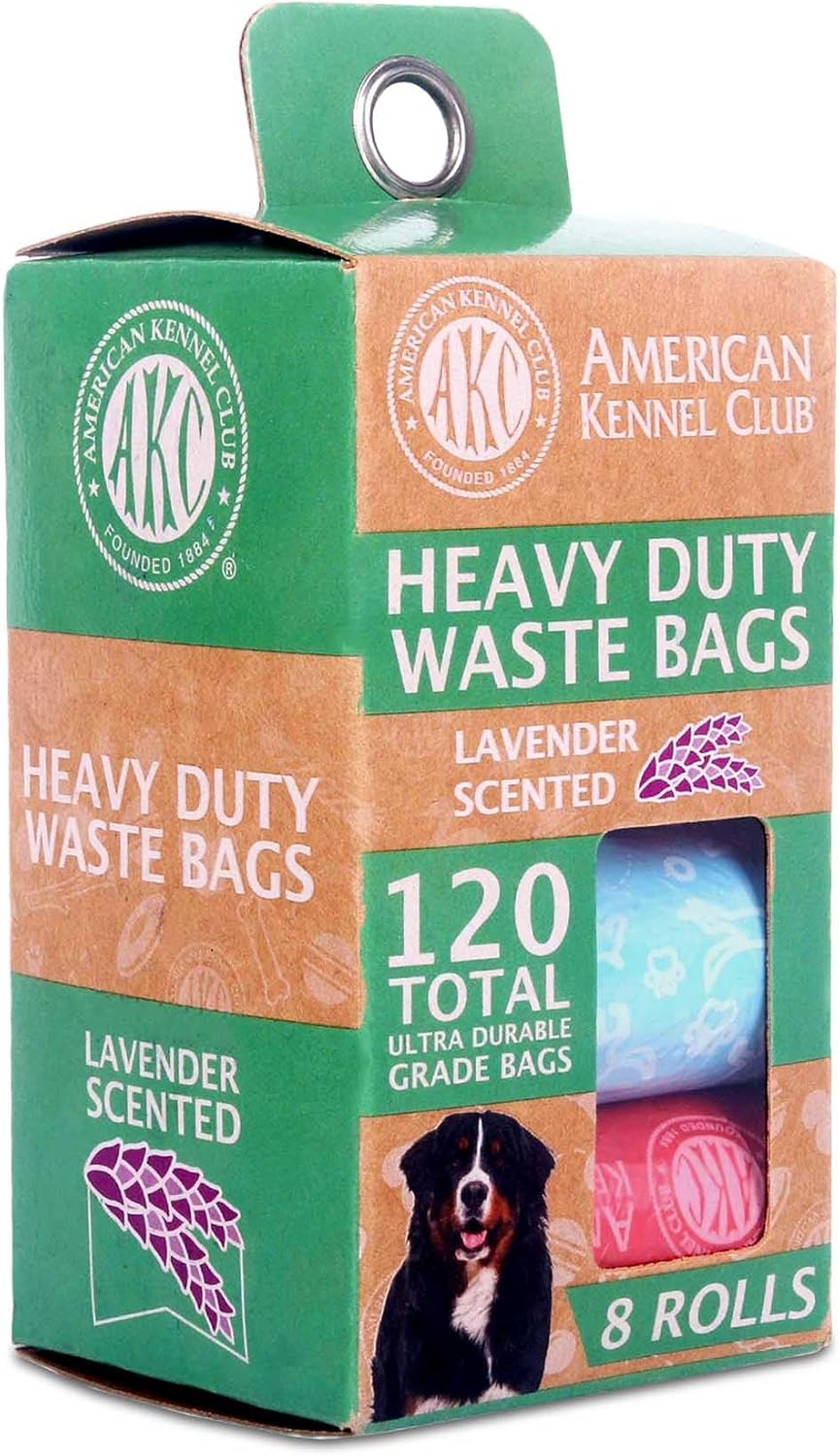American Kennel Membership Canine Poop Luggage – Leak Proof Pet Waste Luggage – Canine Print – Lavender Scent – 120 Luggage – 8 Rolls