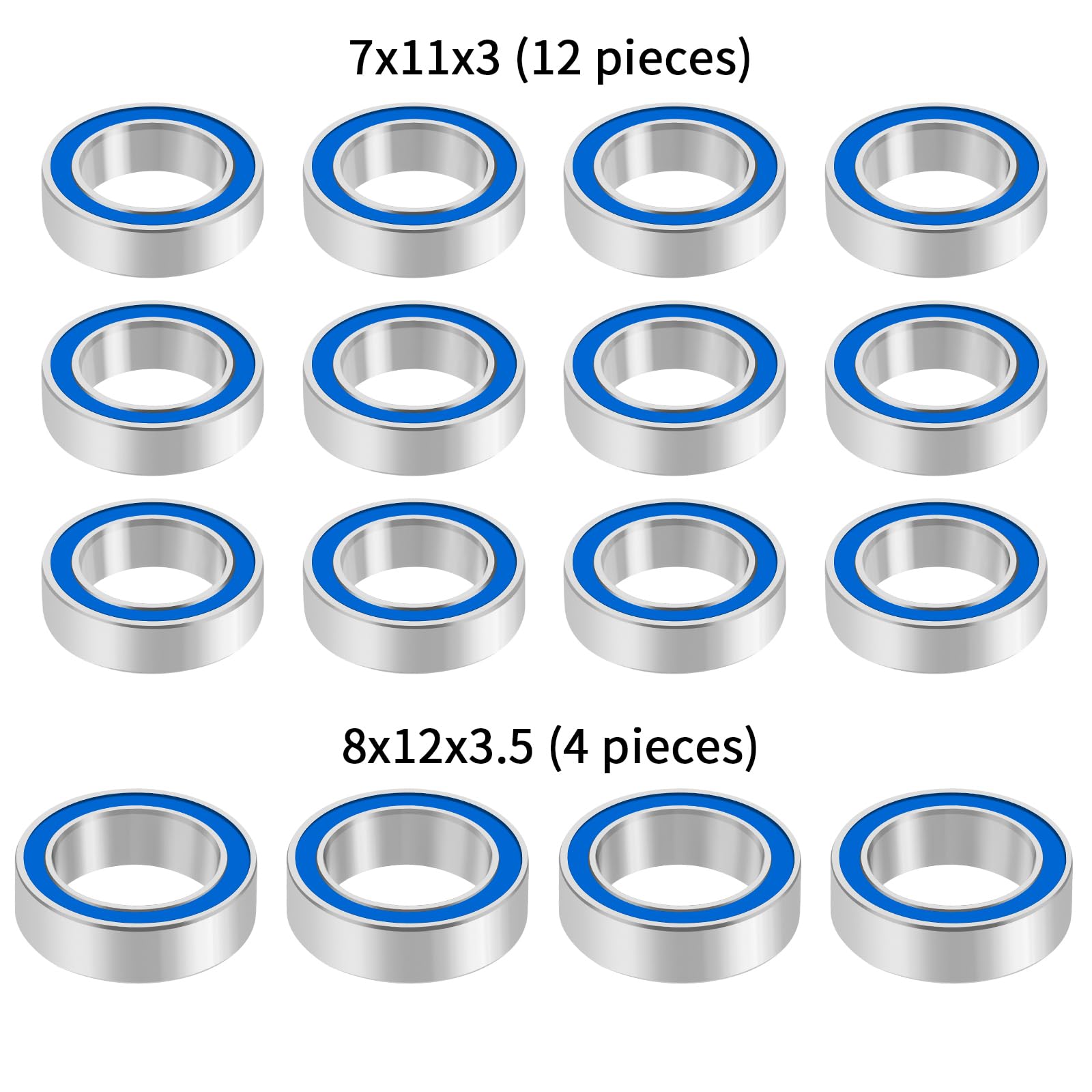 BRKRC 16pcs Ball Bearing Set 7x11x3 8x12x3.5mm for Losi 1/12 NASCAR AWD Racecar Upgrade Parts