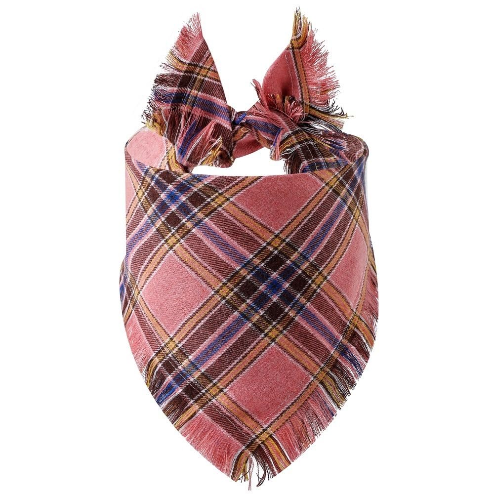 Dog Bandanas, Cotton Plaid Dog Scarfs Washable Triangle Pet Bibs Kerchief for Small Dogs Medium Large Dogs,Pink