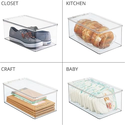 Miniatura 7 de mDesign Cajas apilables de plástico para juguetes, con tapa, 8 unidades, transparentes