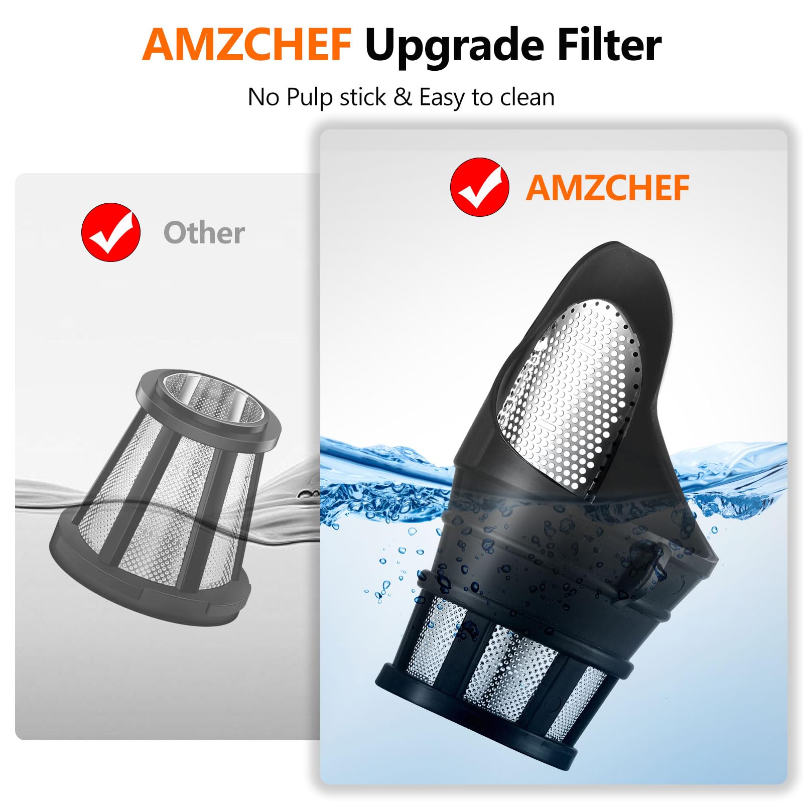 AMZCHEF 80MM Exprimidor grande - exprimidor lento con 2 velocidades y función de rebobinado - Exprimidor de 150 W para verduras y frutas enteras Test Winner -Rojo