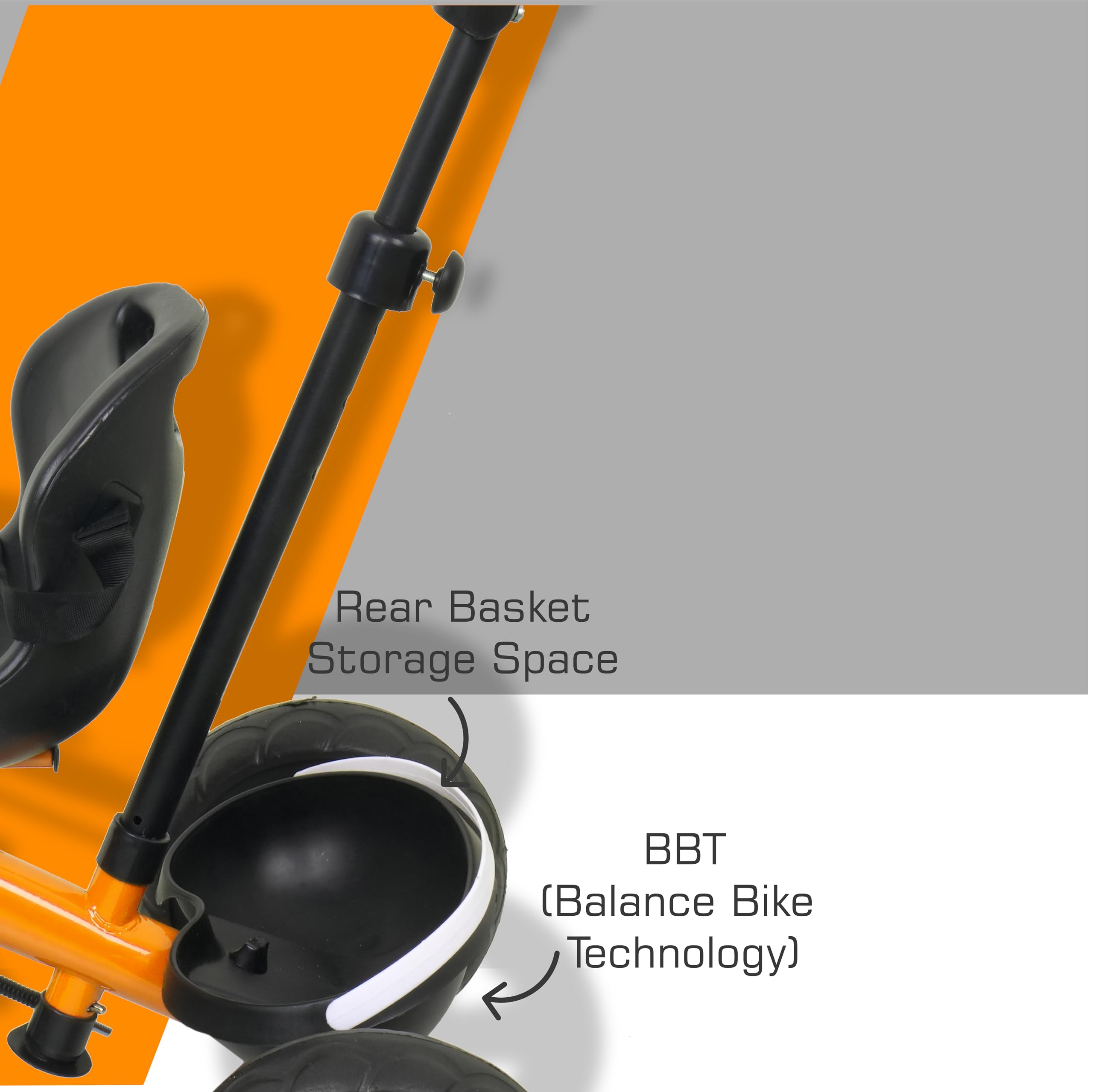 Luusa RX-500 Plug N Play Kids / Baby Tricycle with Parental Control , Cushion seat and seat Belt for 12 Months to 48 Months Boys / Girls / . Carrying Capacity Upto 30kgs ( Orange ) - Image 6 thumbnail